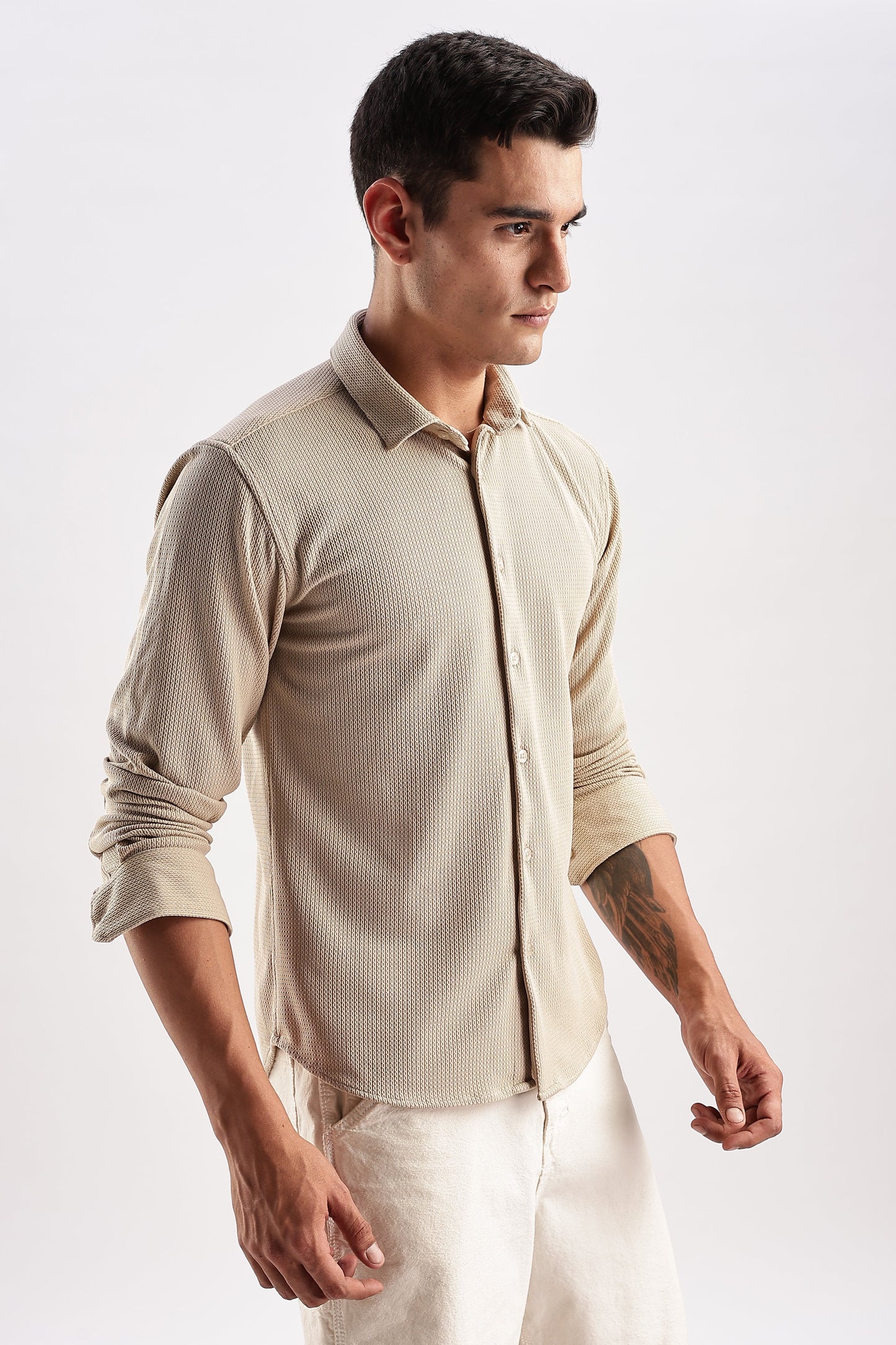 Men Honeycomb TXO Shirts-Beige