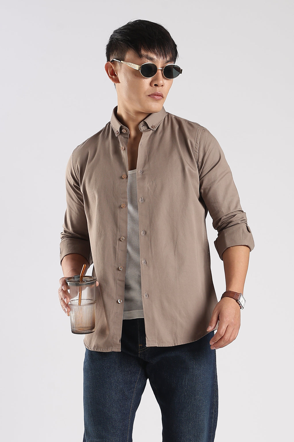 Men Army Twill Shirts-Khakhi
