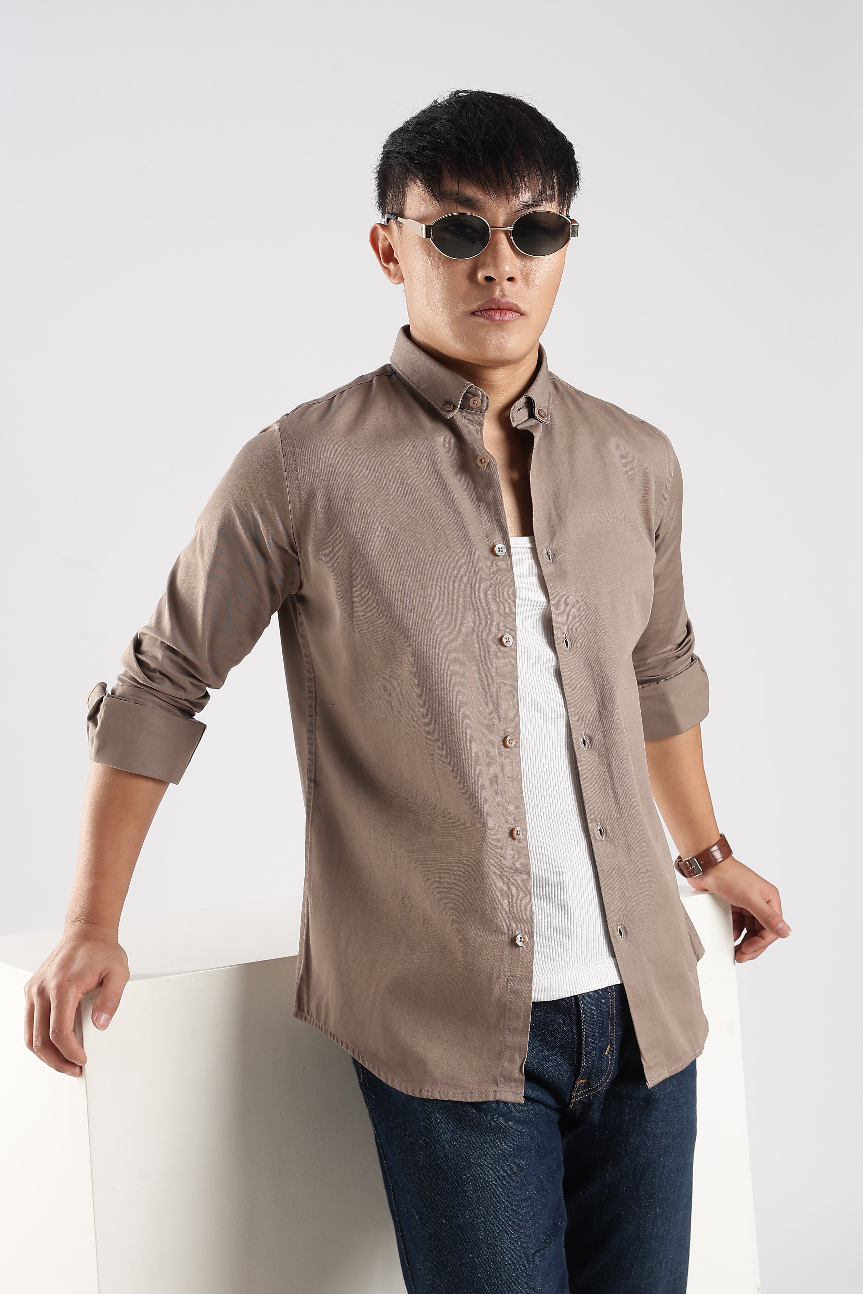 Men Army Twill Shirts-Khakhi