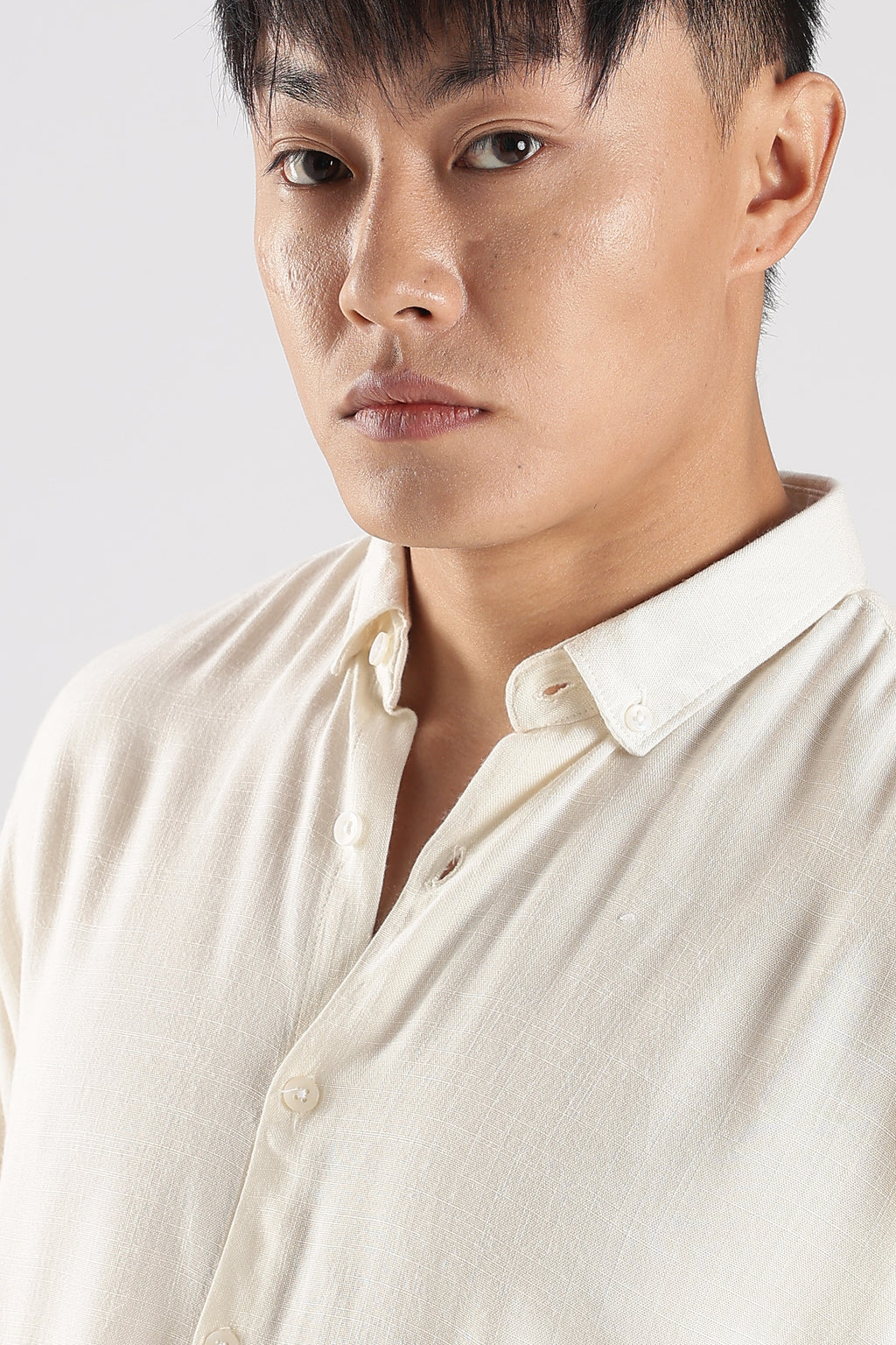 Men Linen Mix Shirts-Cream