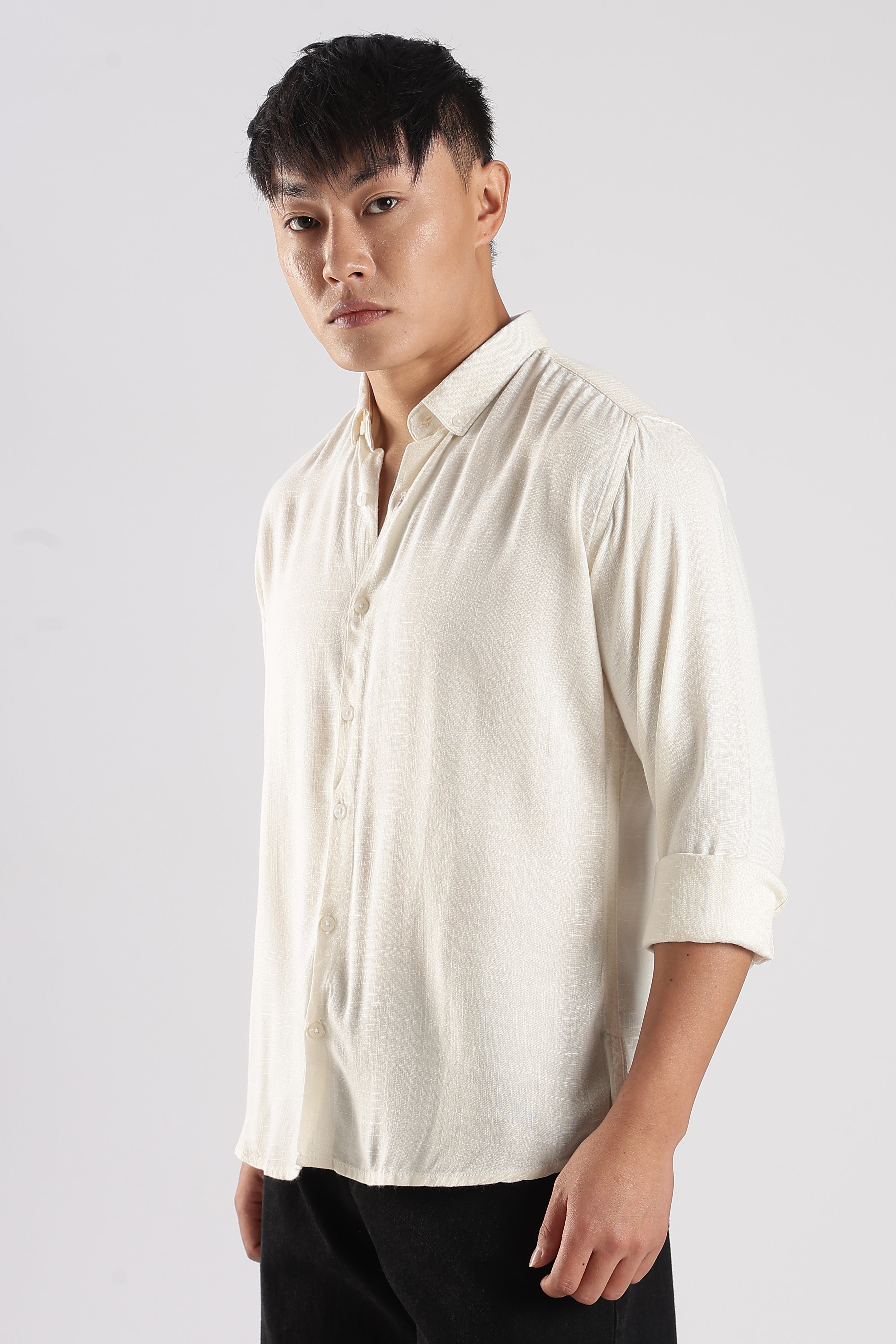 Men Linen Mix Shirts-Cream