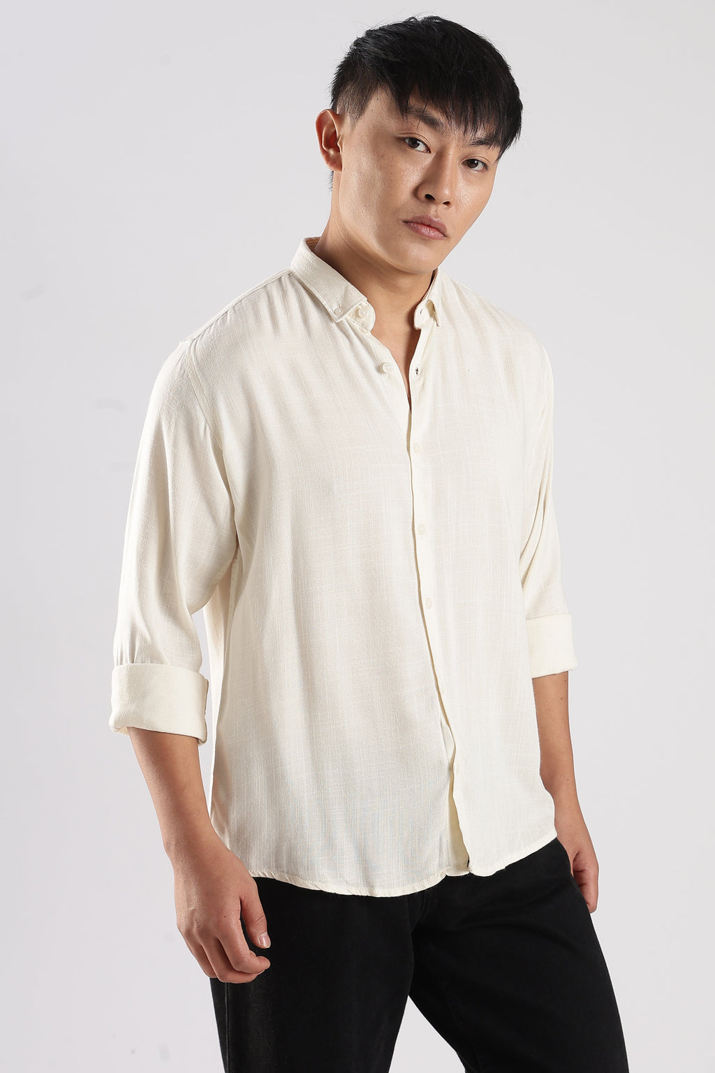 Men Linen Mix Shirts-Cream