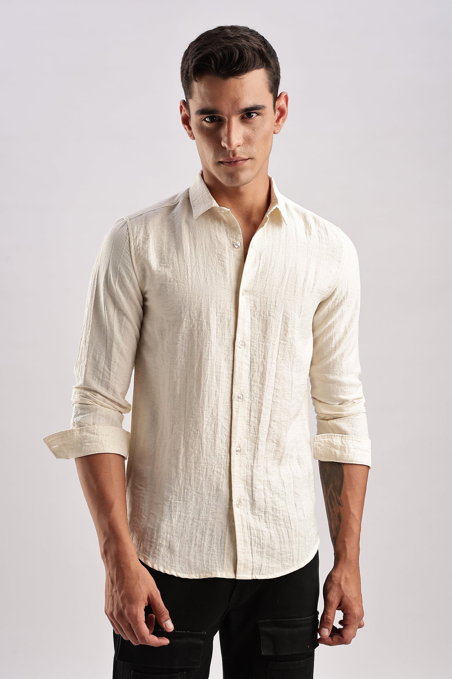 Men Lucas Look Linen Shirt-White