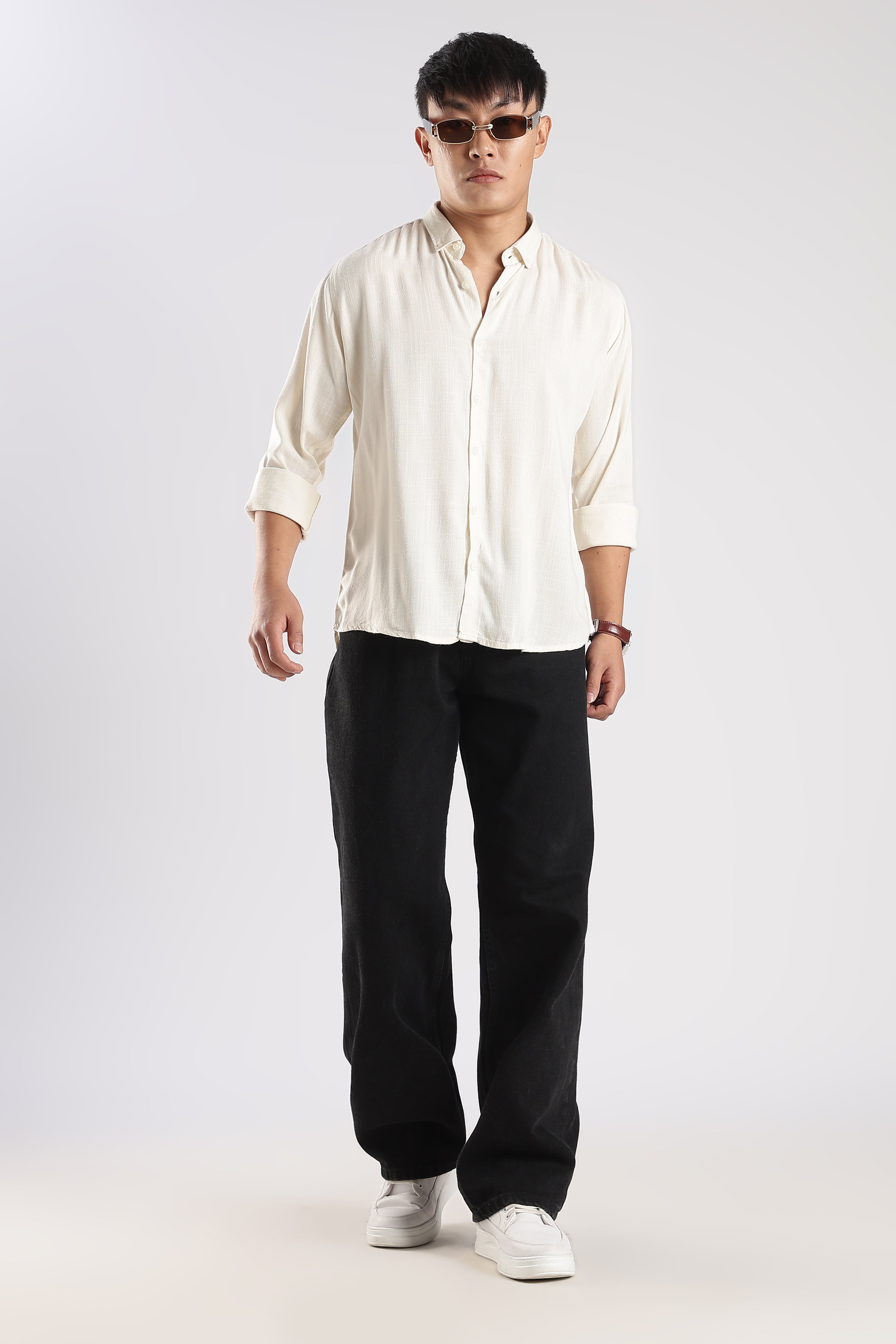 Men Linen Mix Shirts-Cream