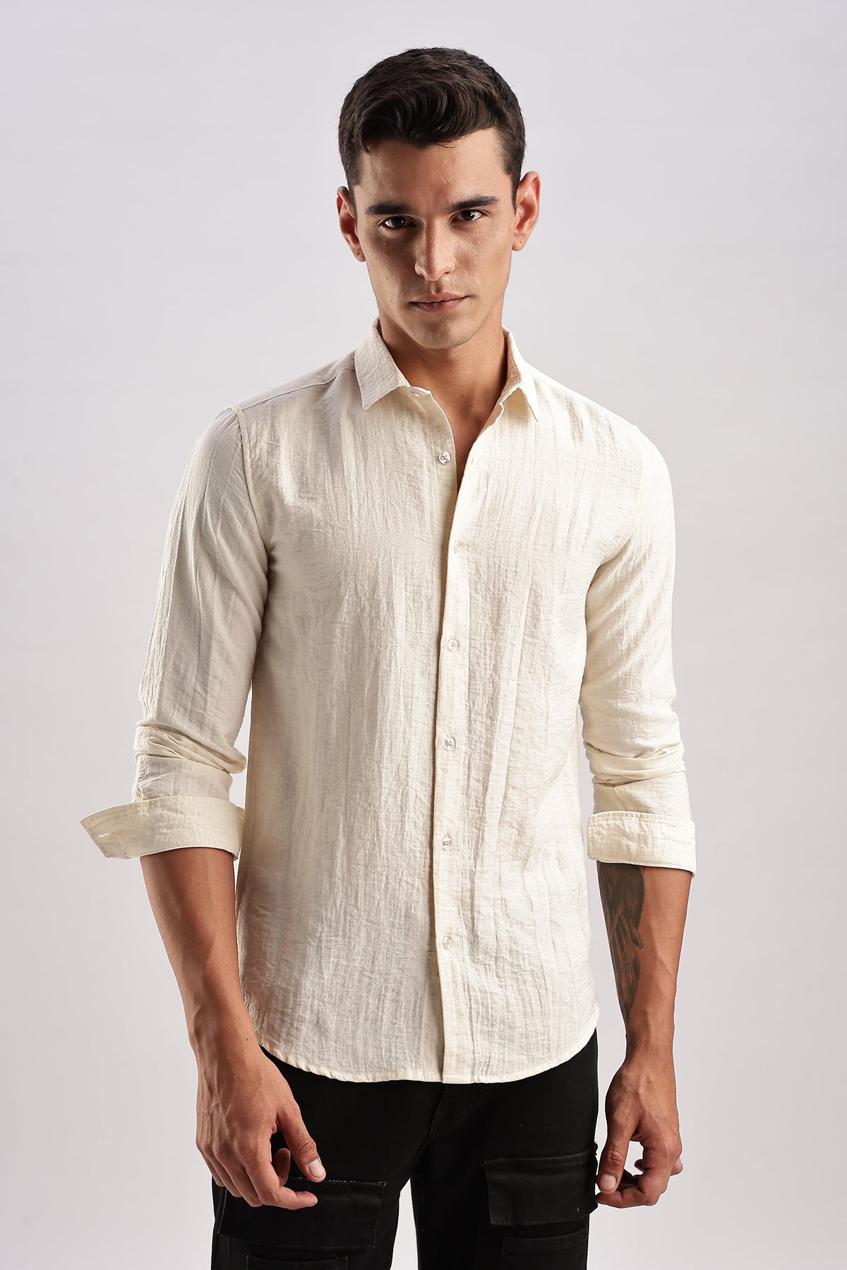 Men Lucas Look Linen Shirt-White