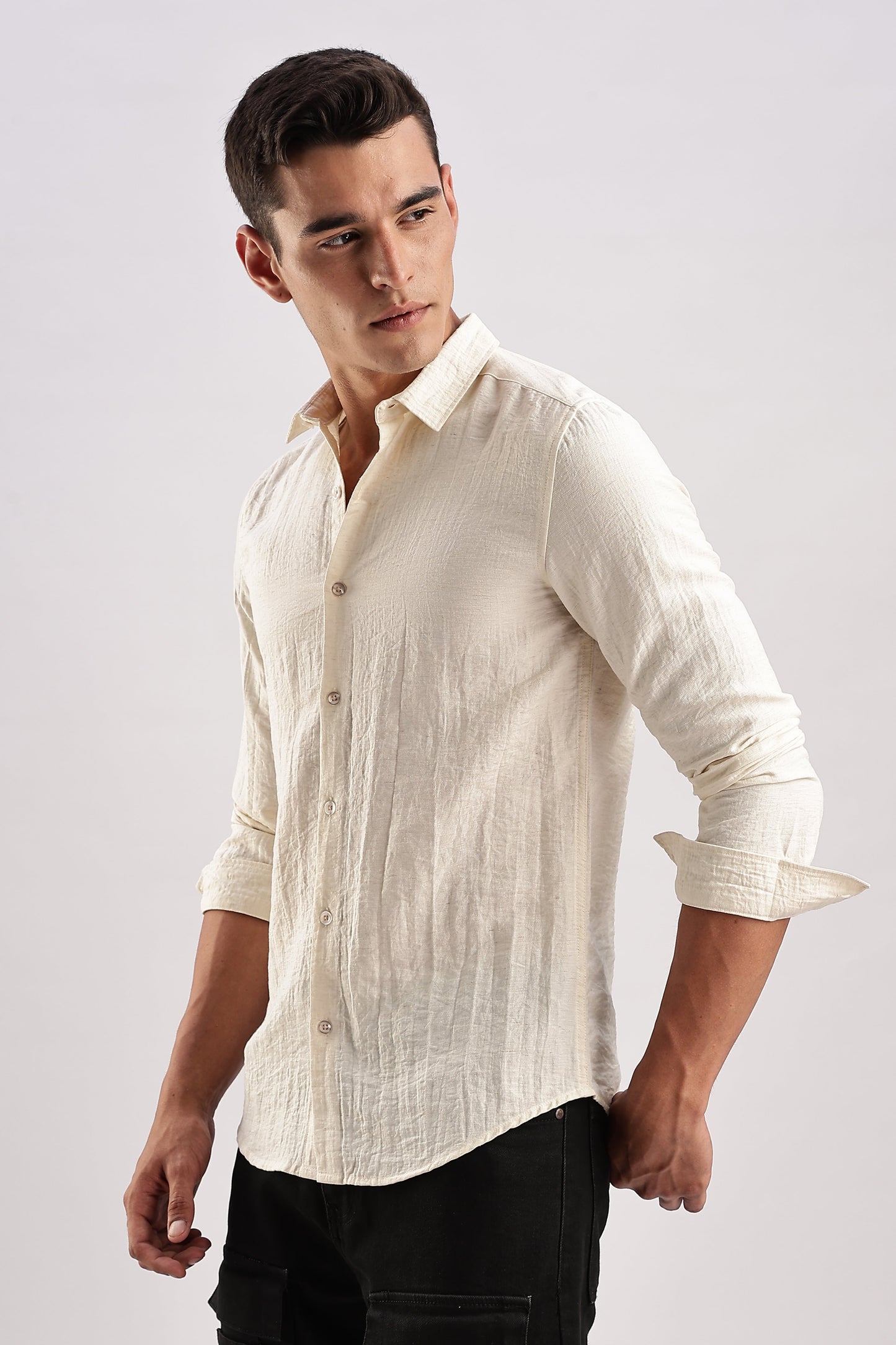 Men Lucas Look Linen Shirt-White