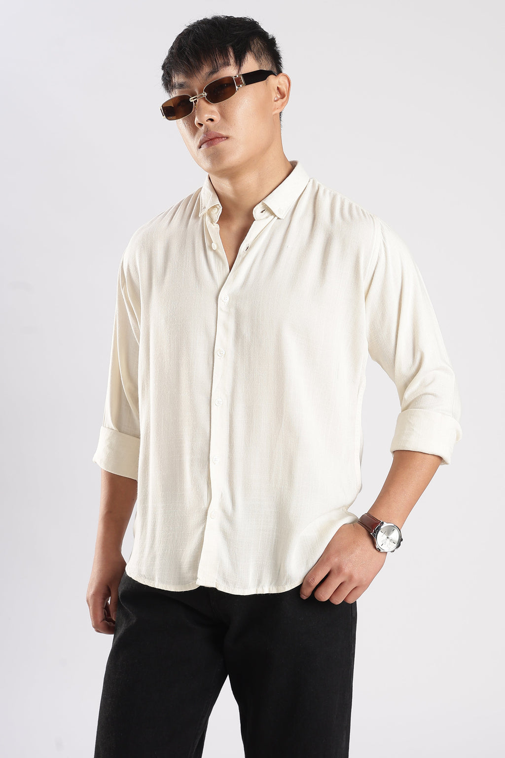 Men Linen Mix Shirts-Cream
