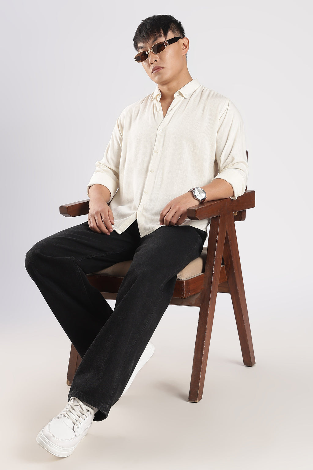 Men Linen Mix Shirts-Cream