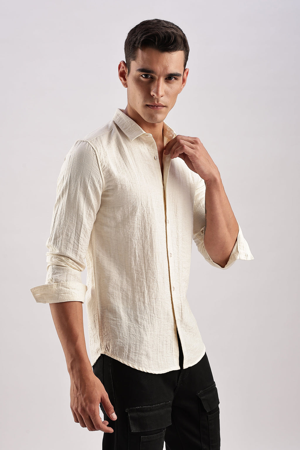 Men Lucas Look Linen Shirt-White