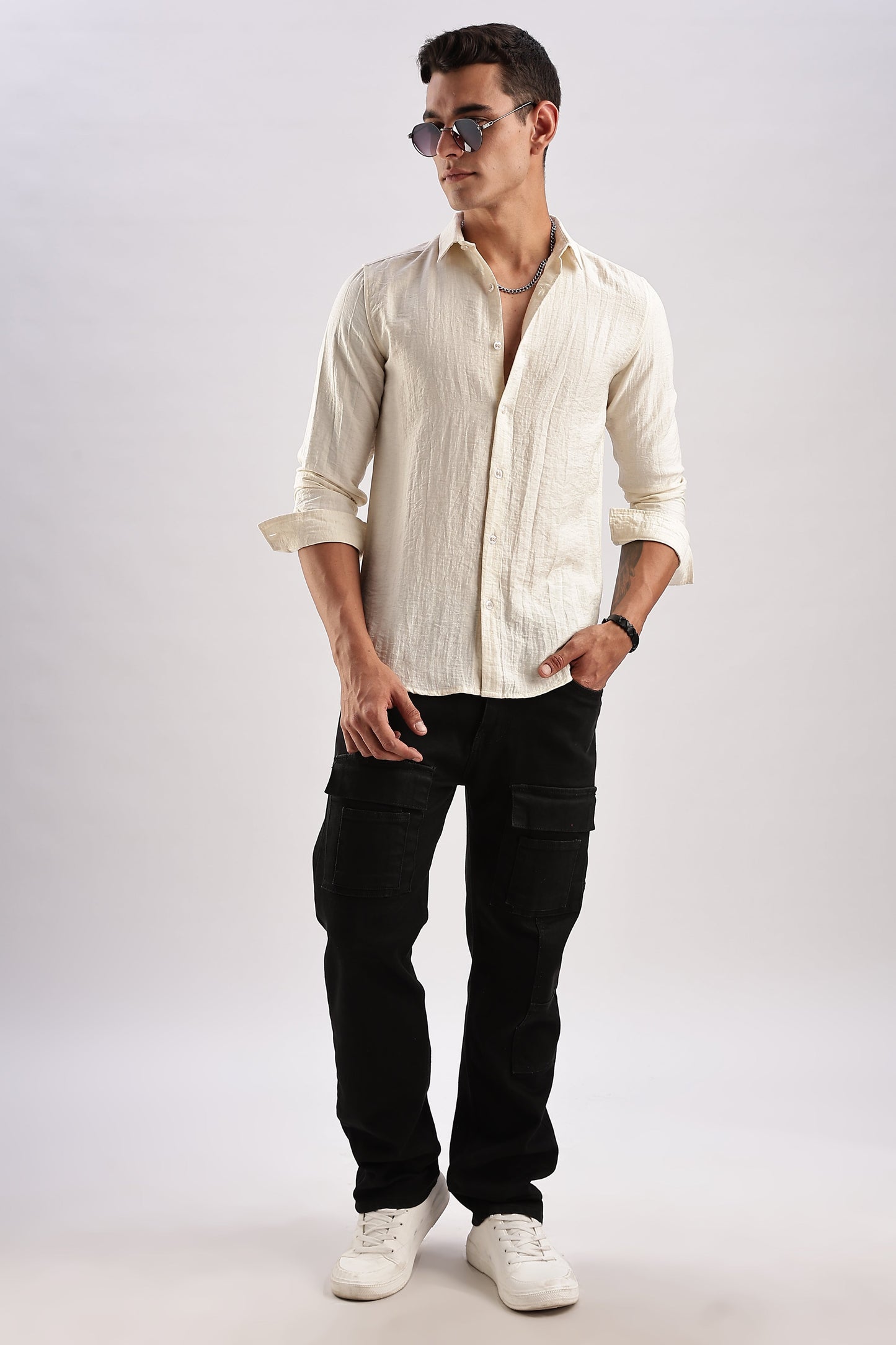Men Lucas Look Linen Shirt-White