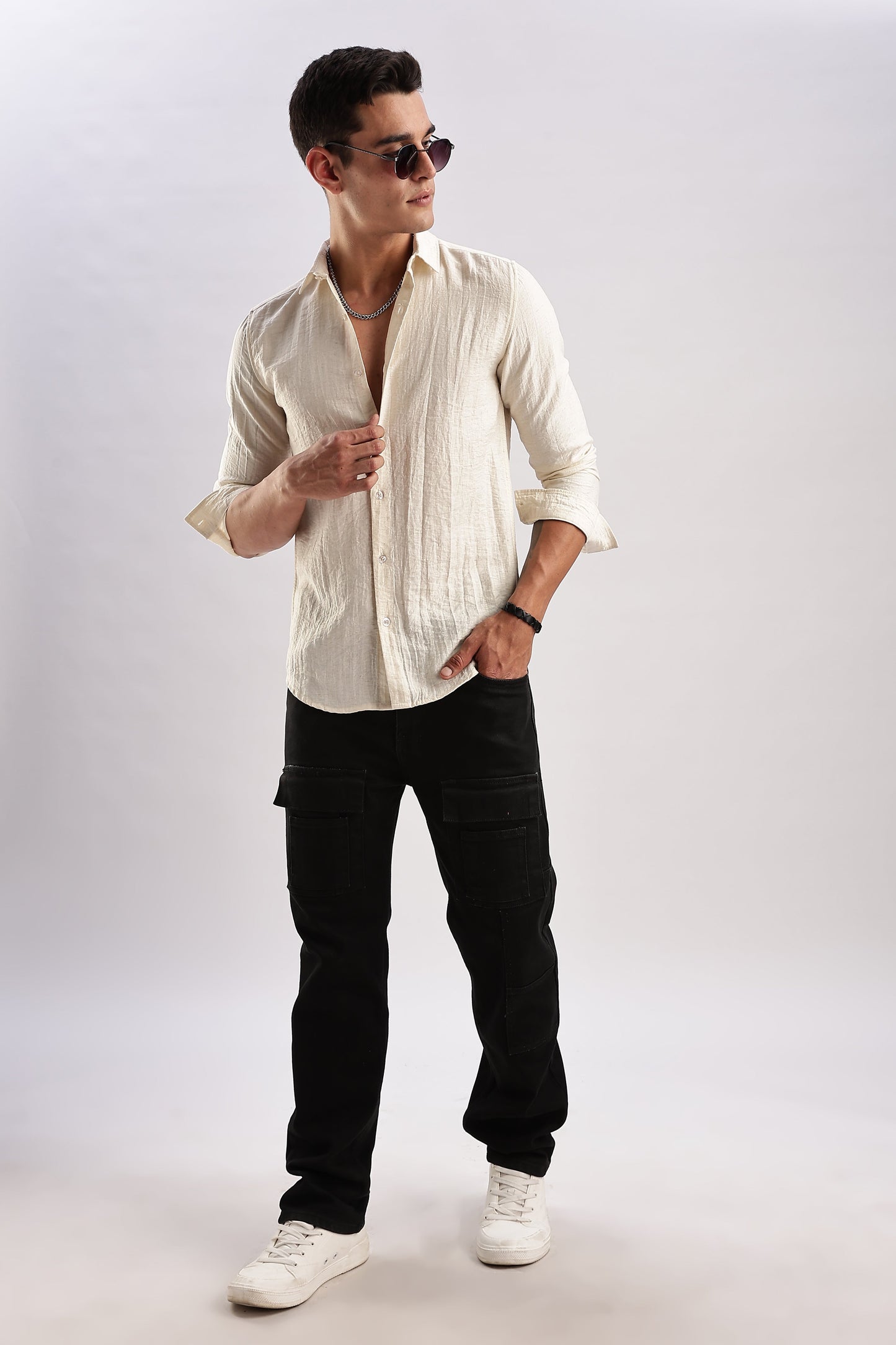 Men Lucas Look Linen Shirt-White