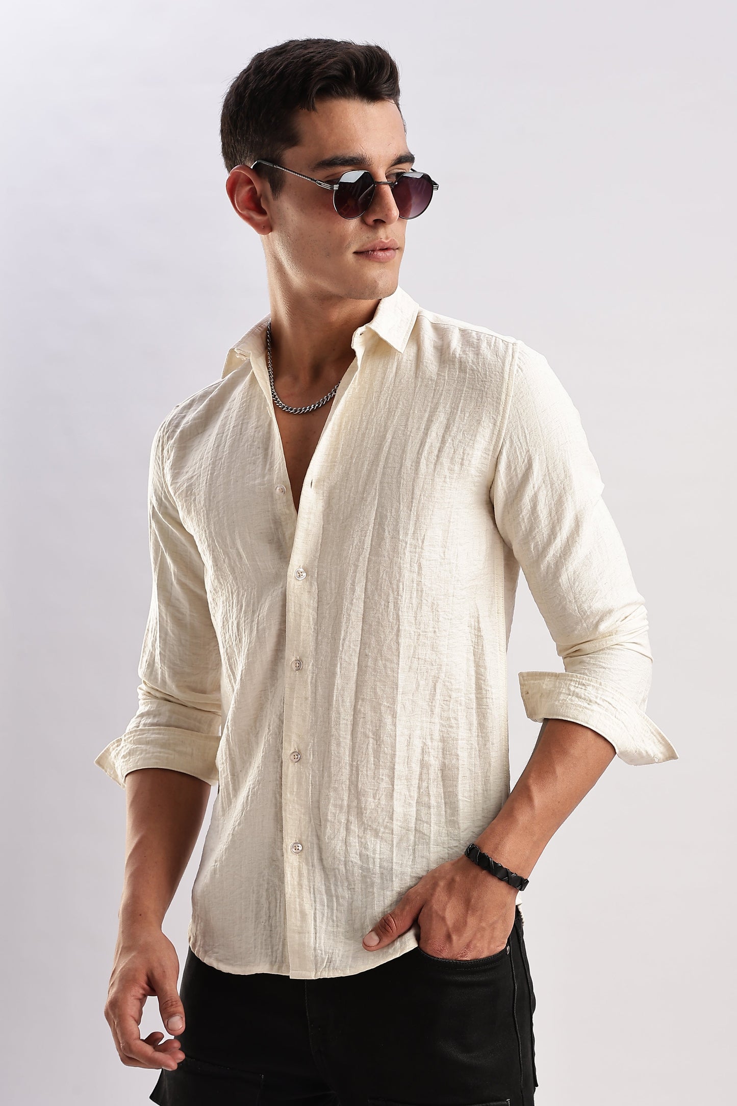 Men Lucas Look Linen Shirt-White