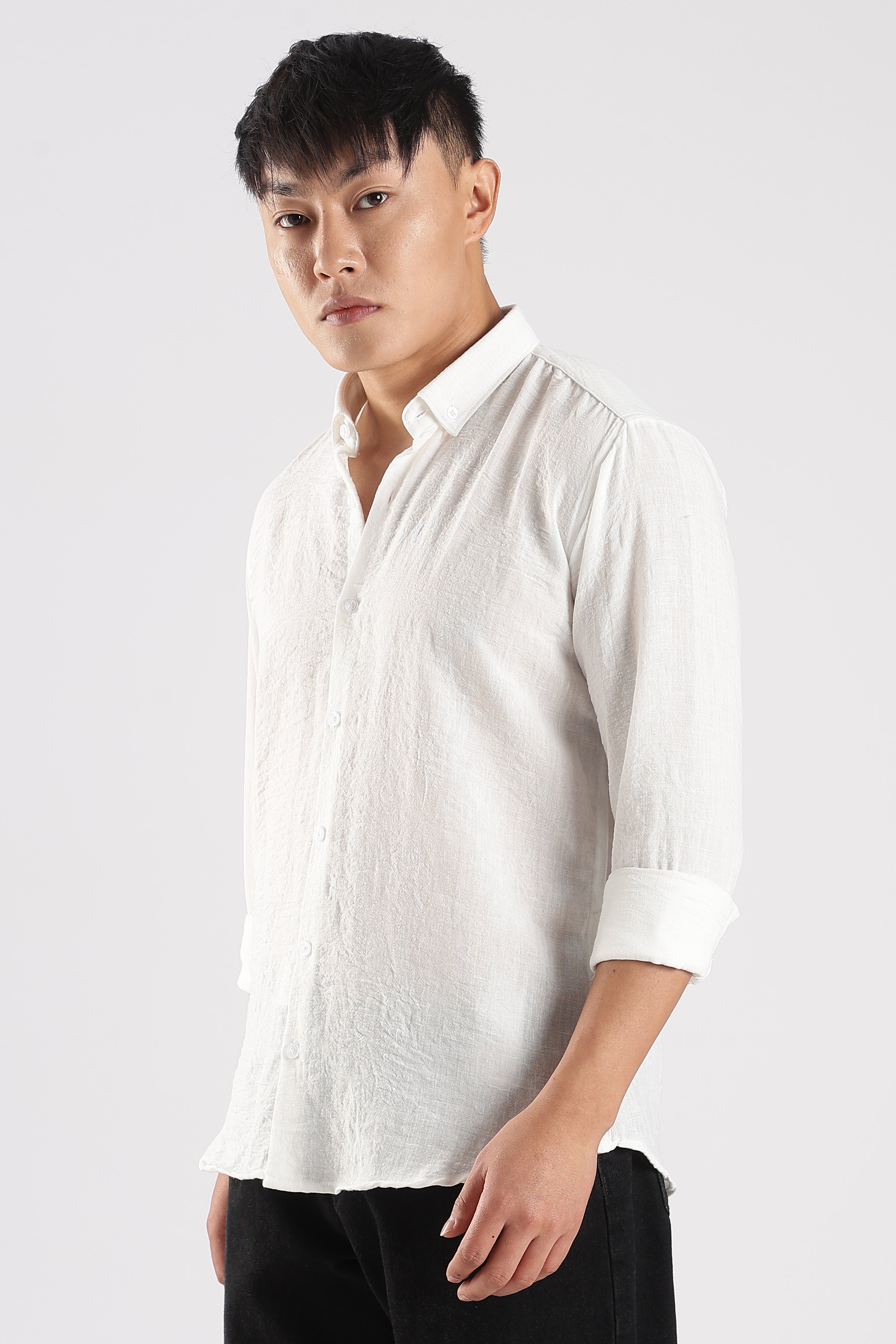 Men Linen Mix Shirts-White