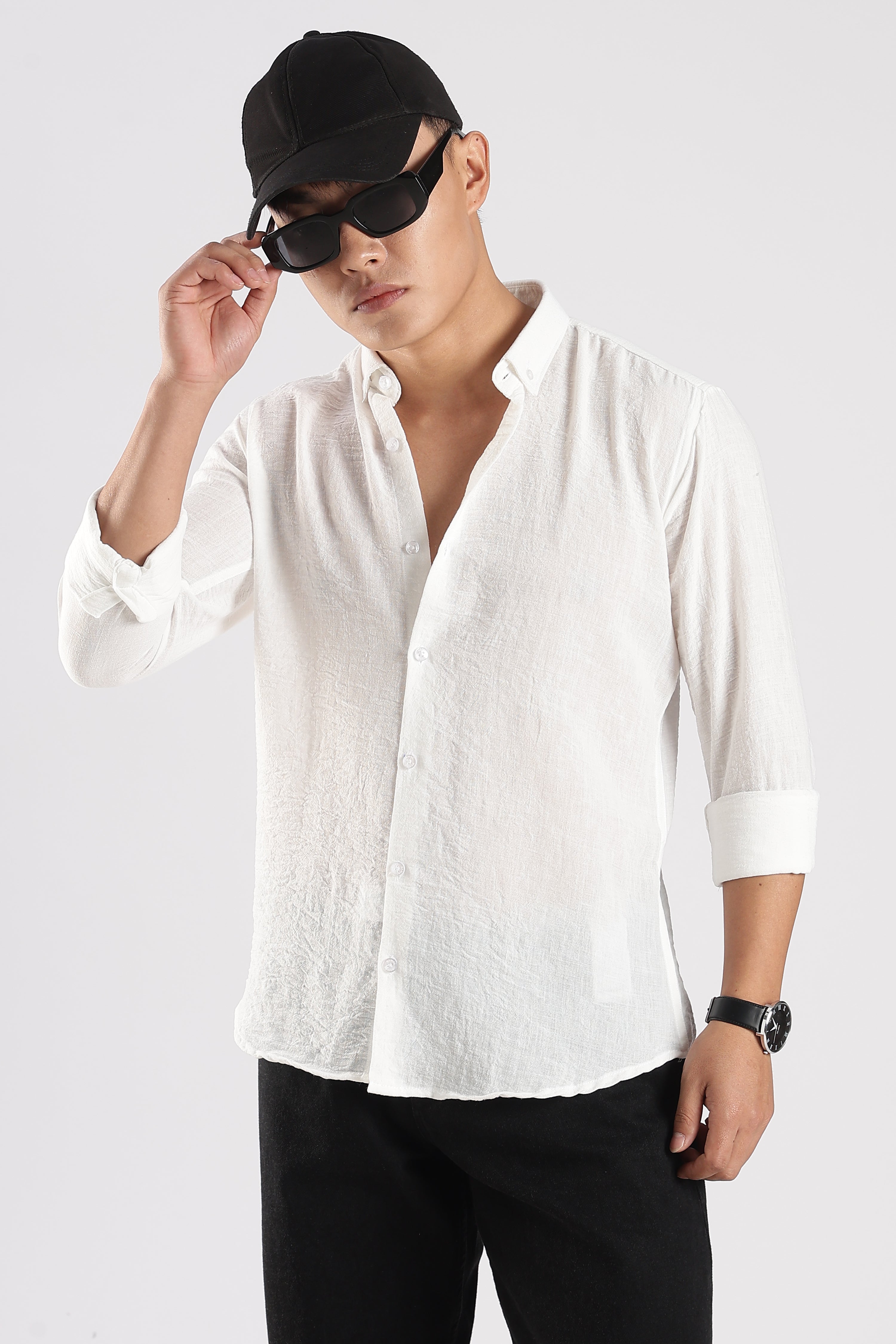 Men Linen Mix Shirts-White