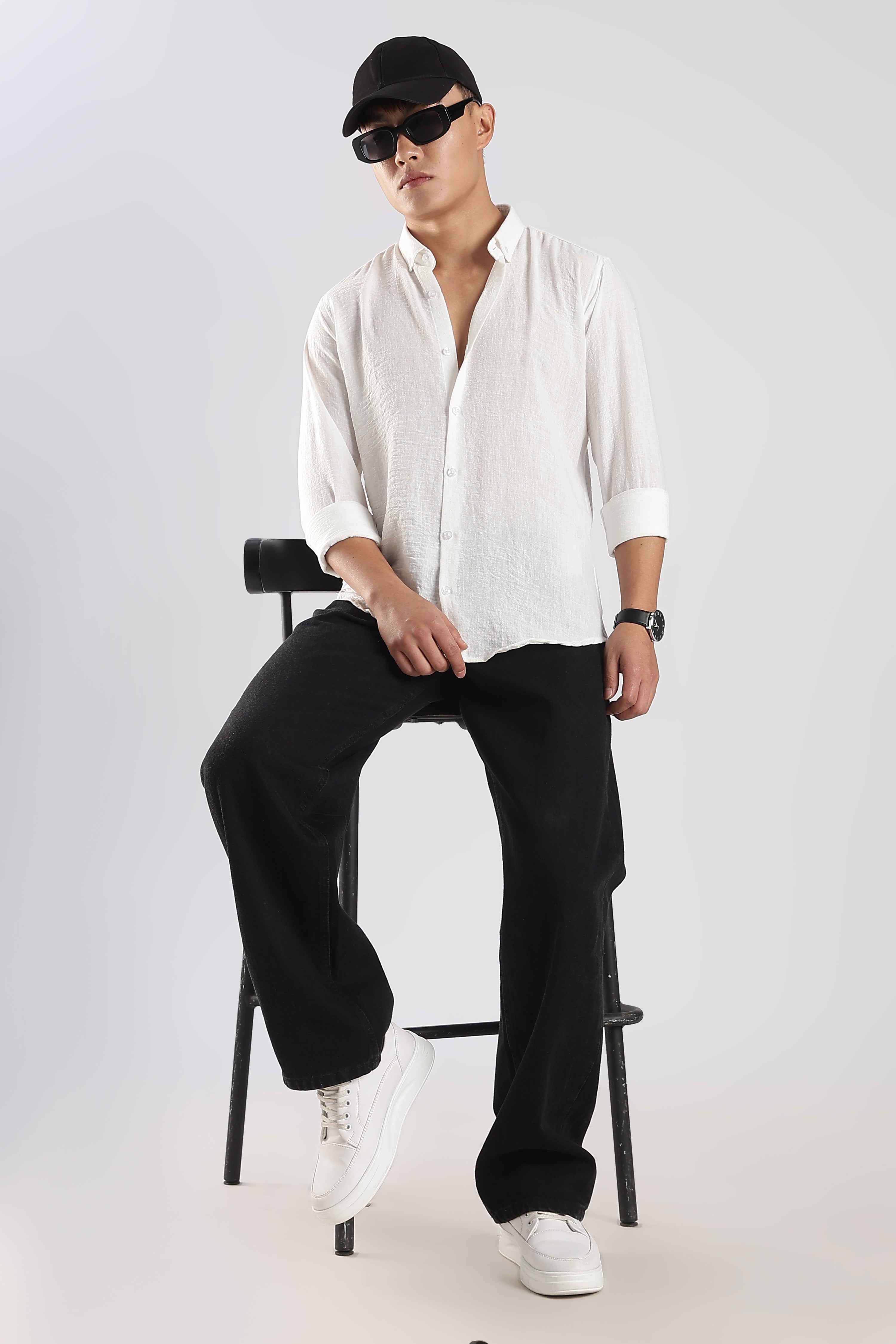 Men Linen Mix Shirts-White