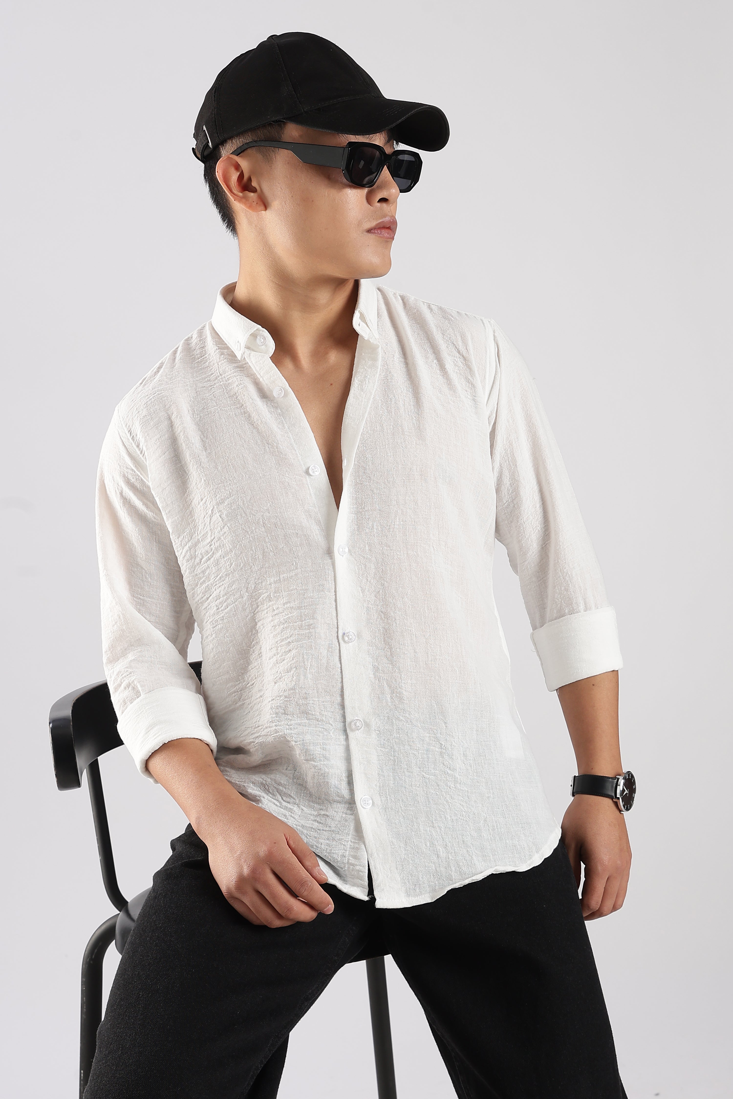 Men Linen Mix Shirts-White