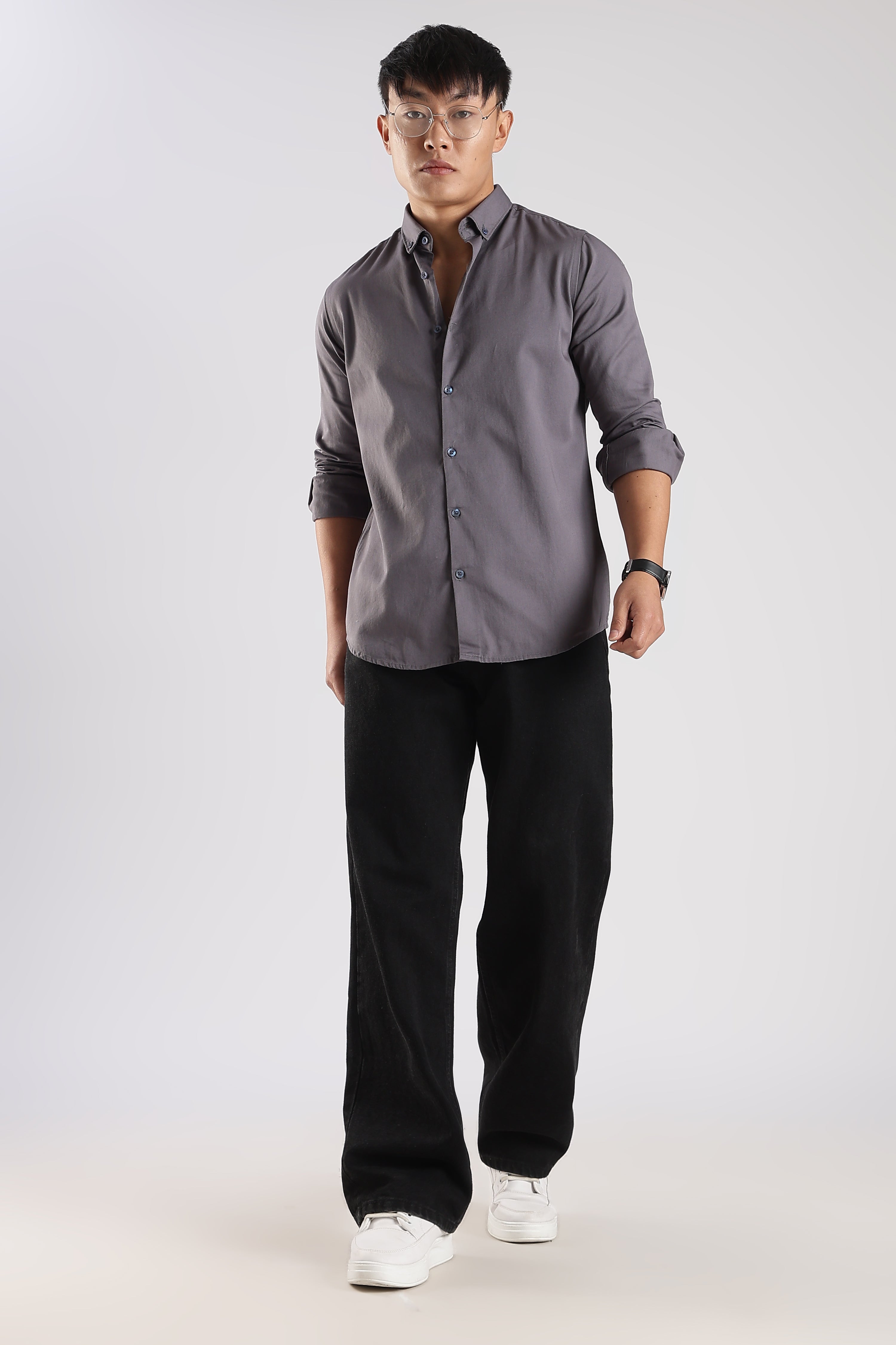 Men Army Twill Shirts-Lt Grey