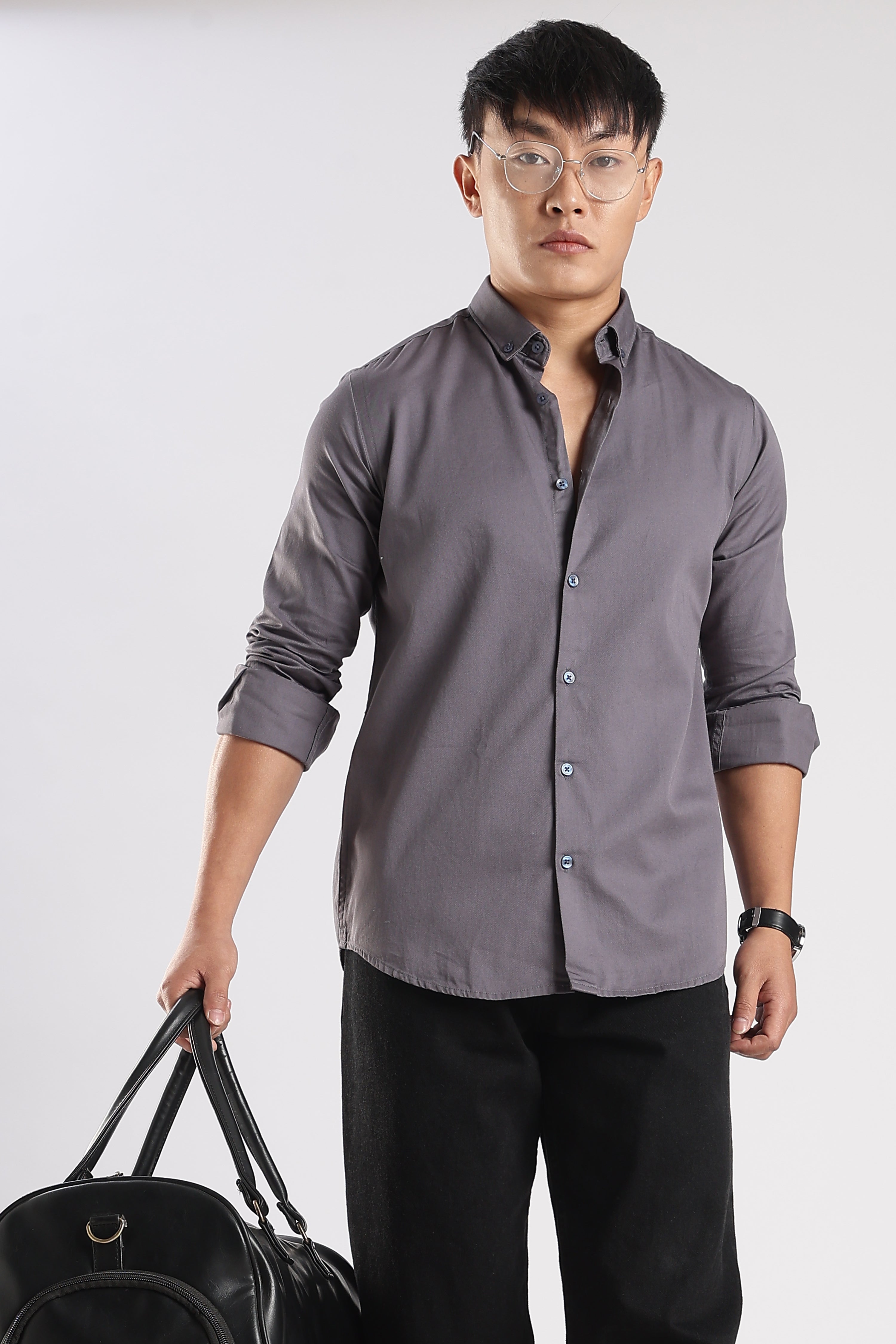 Men Army Twill Shirts-Lt Grey