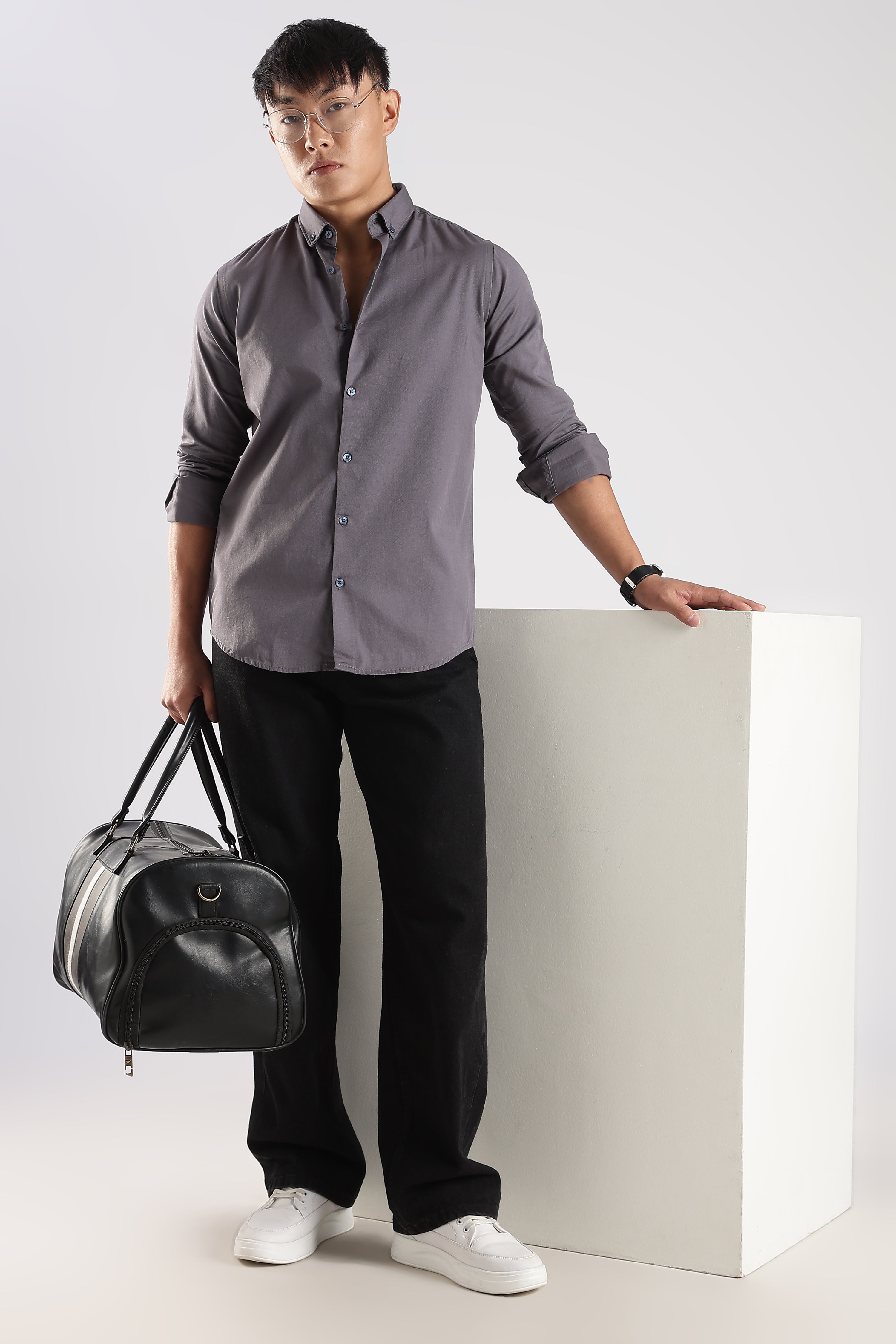Men Army Twill Shirts-Lt Grey