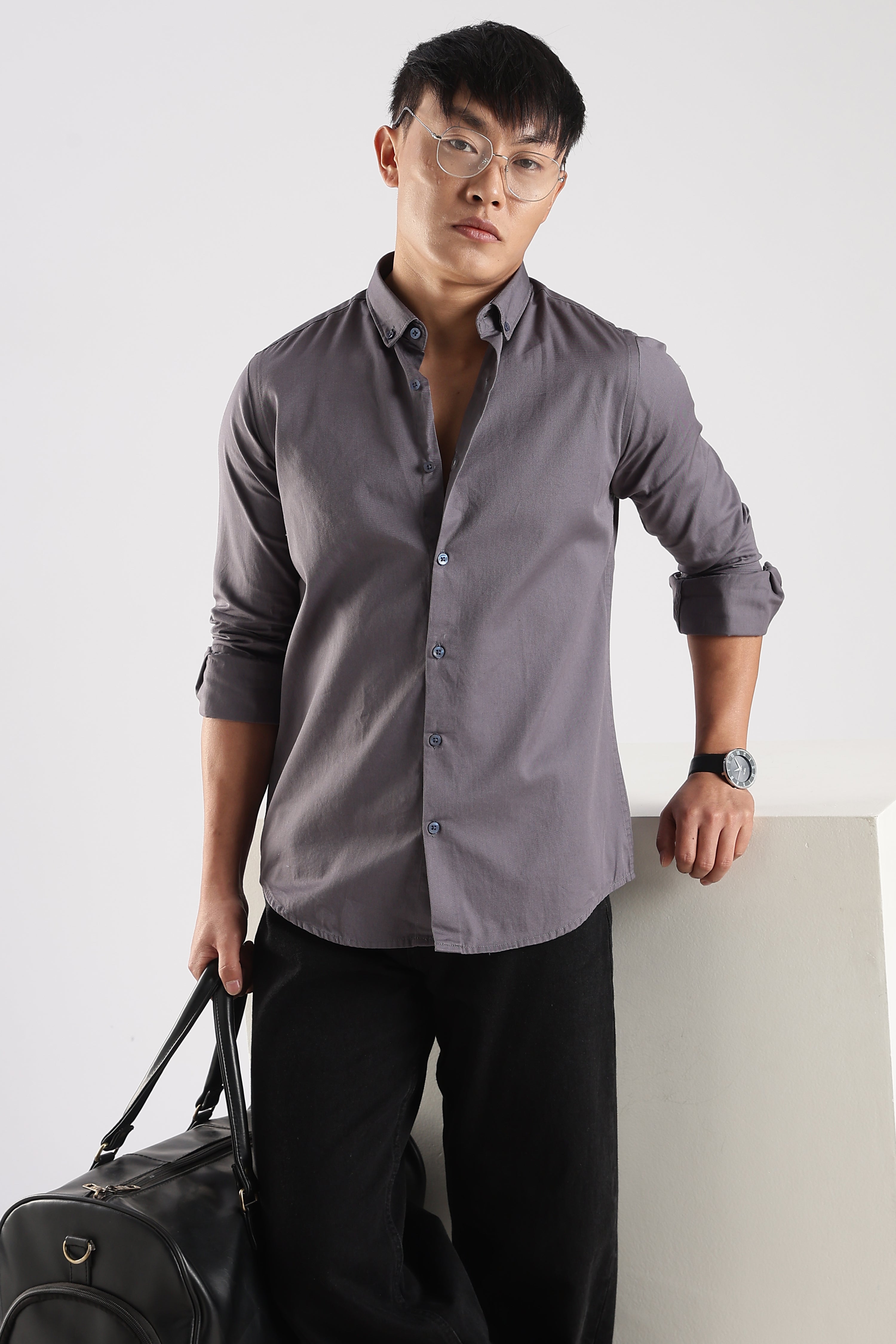 Men Army Twill Shirts-Lt Grey