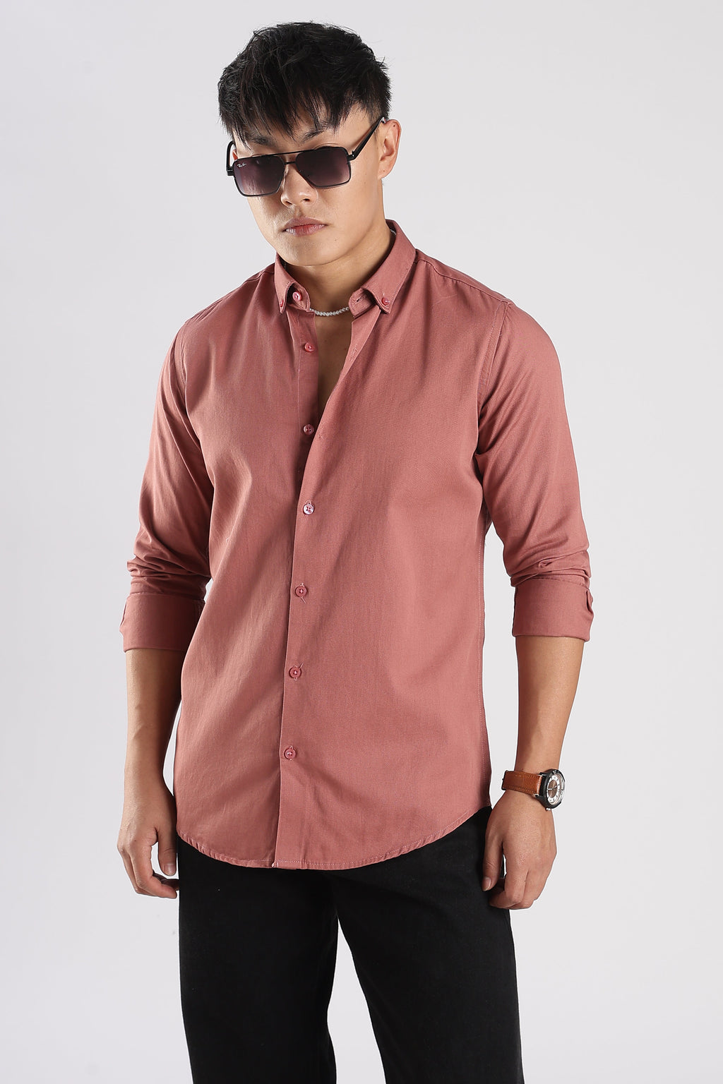 Men Army Twill Shirts-Pink
