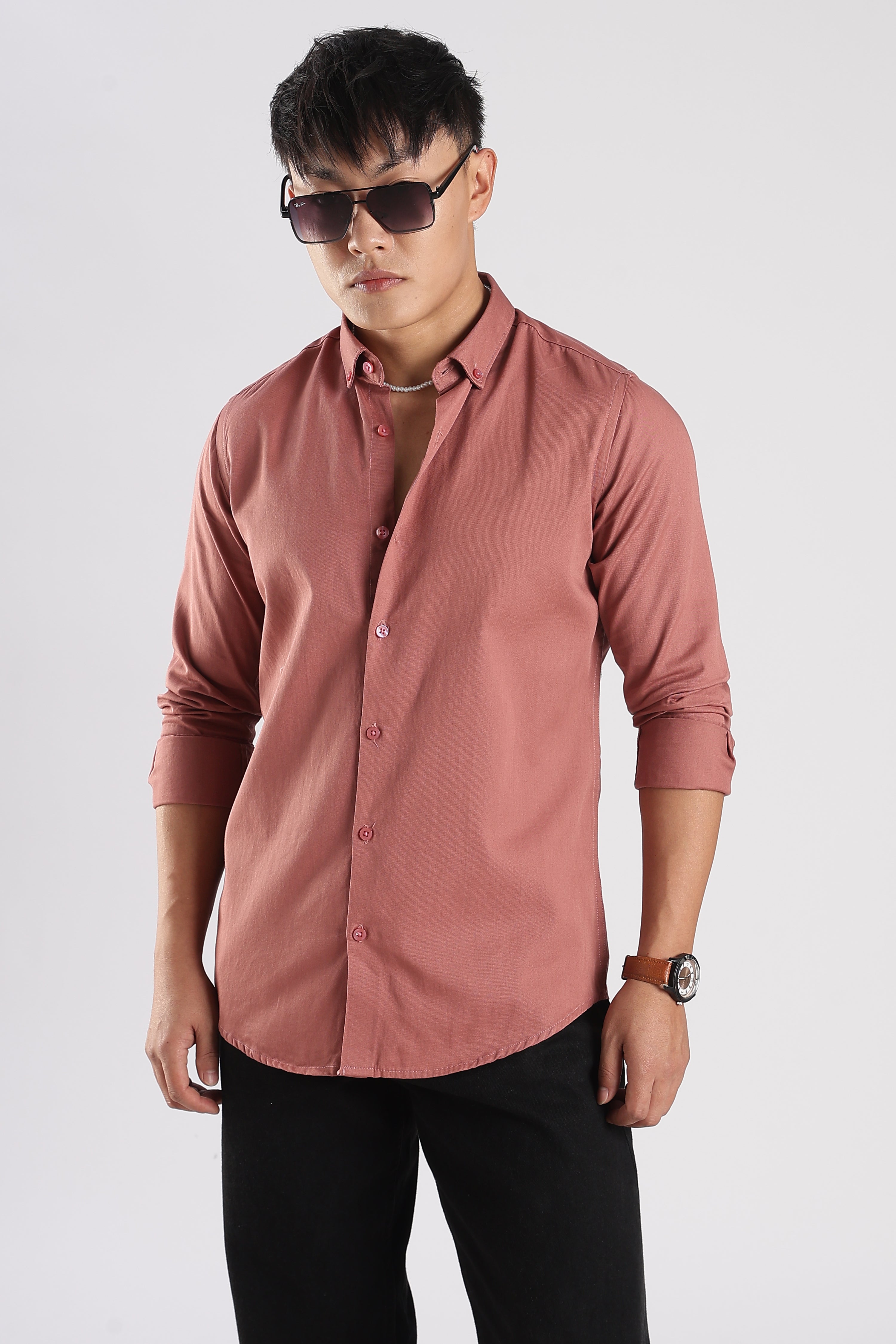 Men Army Twill Shirts-Pink