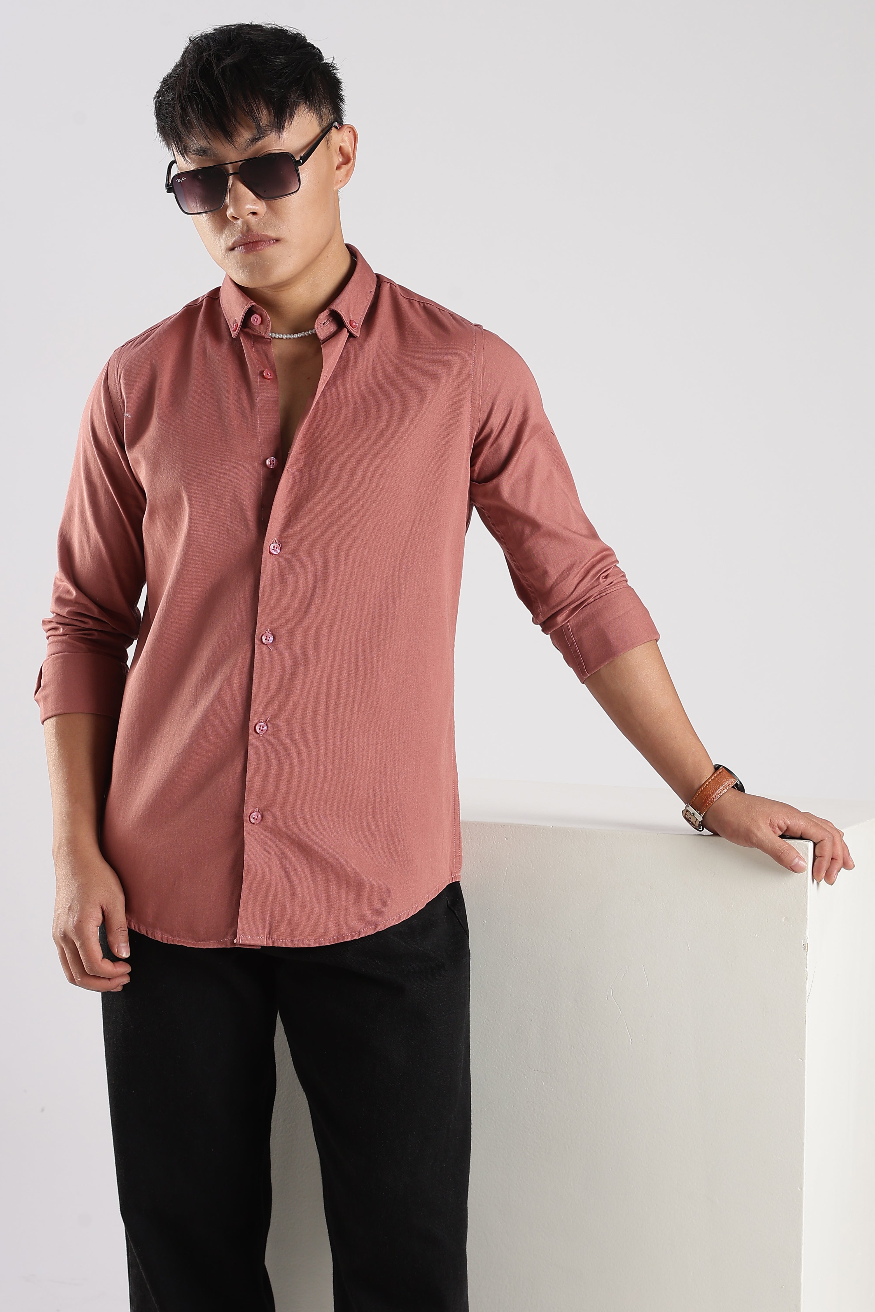 Men Army Twill Shirts-Pink