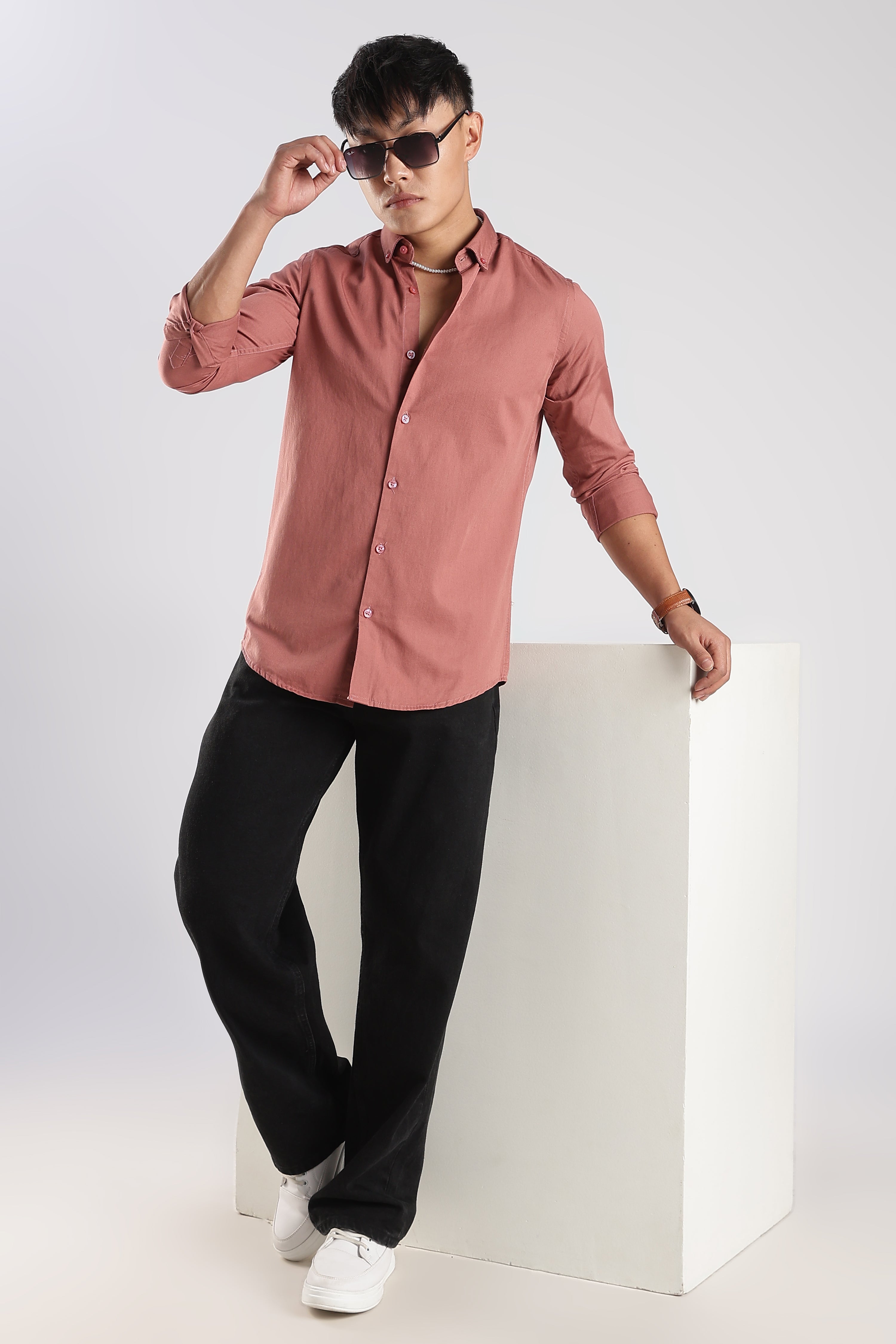 Men Army Twill Shirts-Pink
