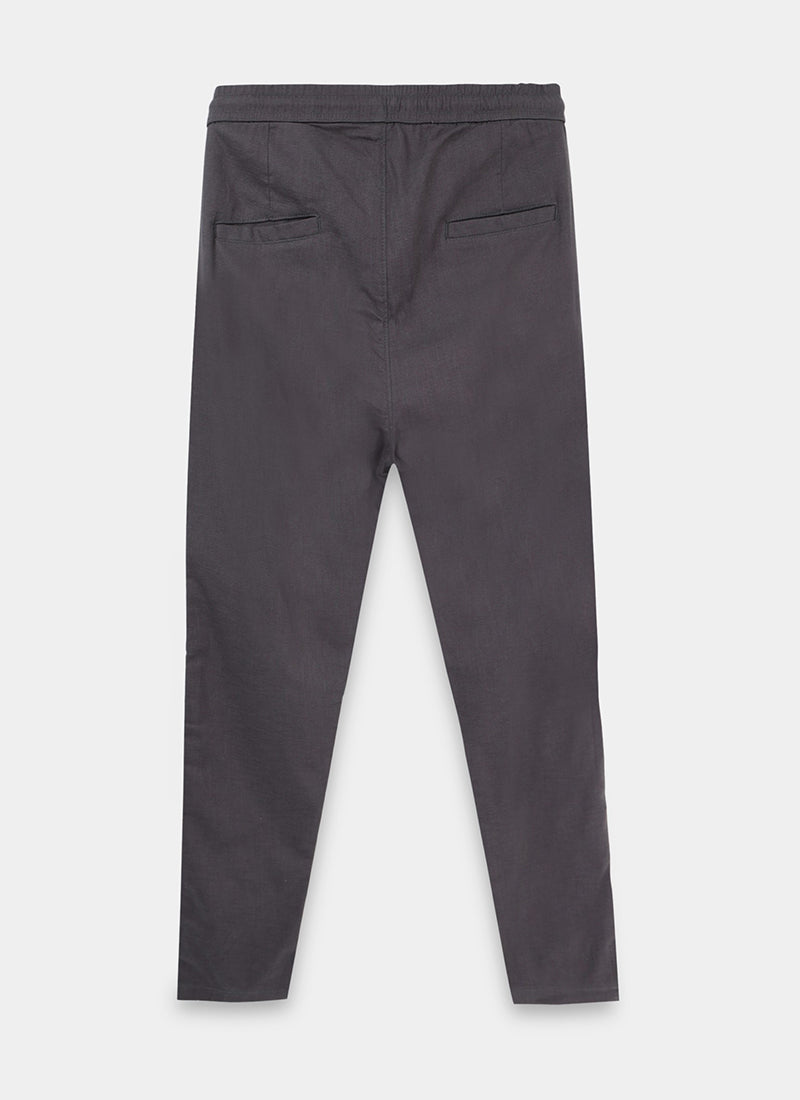 BREEZY LINEN Regular Fit Drawstring Trousers Anthracite Grey