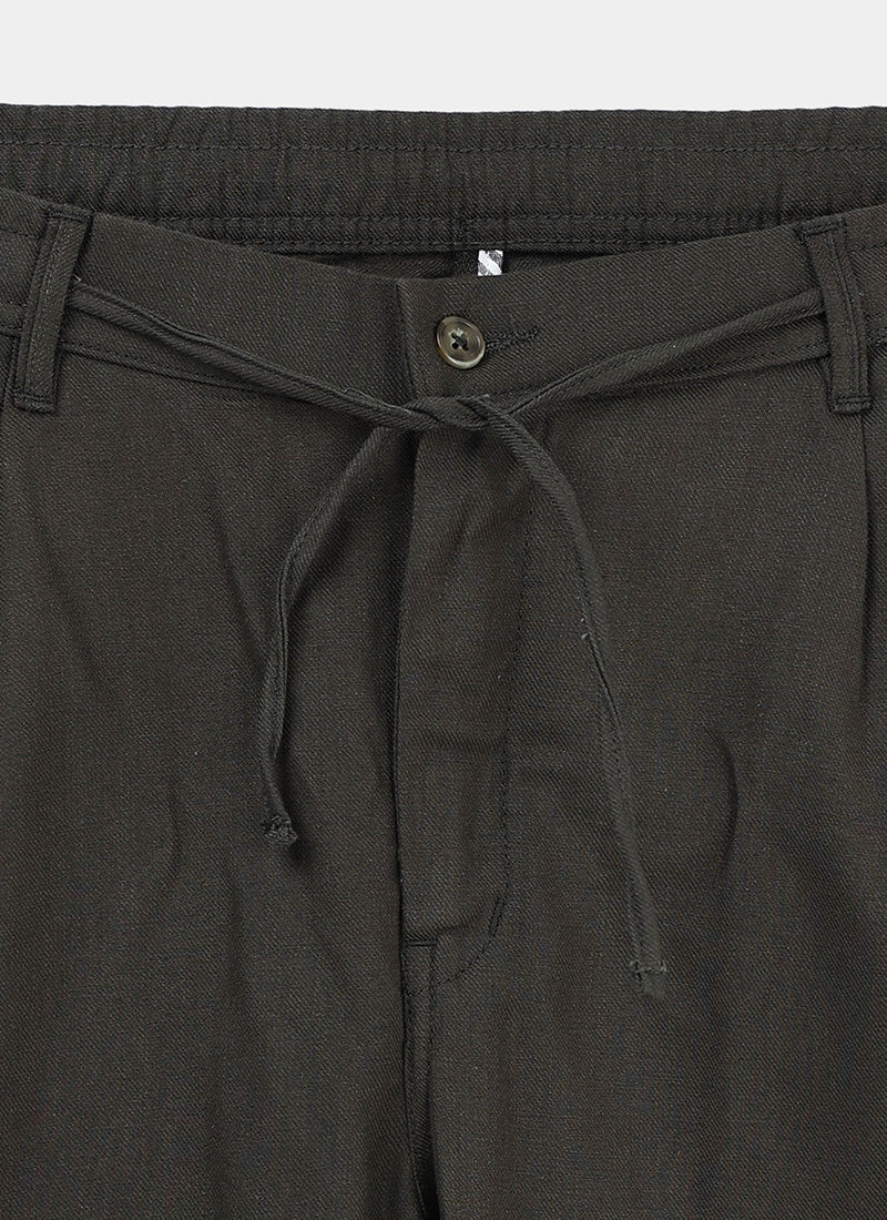 BREEZY LINEN Regular Fit Drawstring Trousers Dark Olive