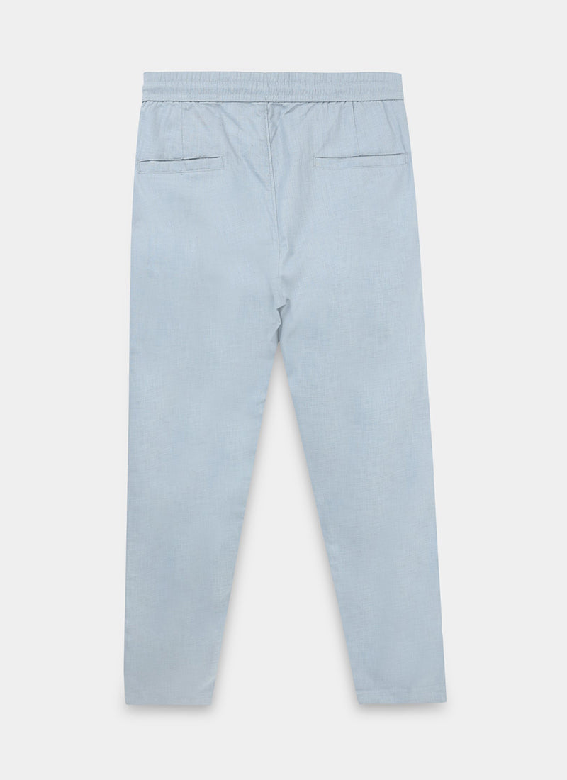BREEZY LINEN Regular Fit Drawstring Trousers Light Blue