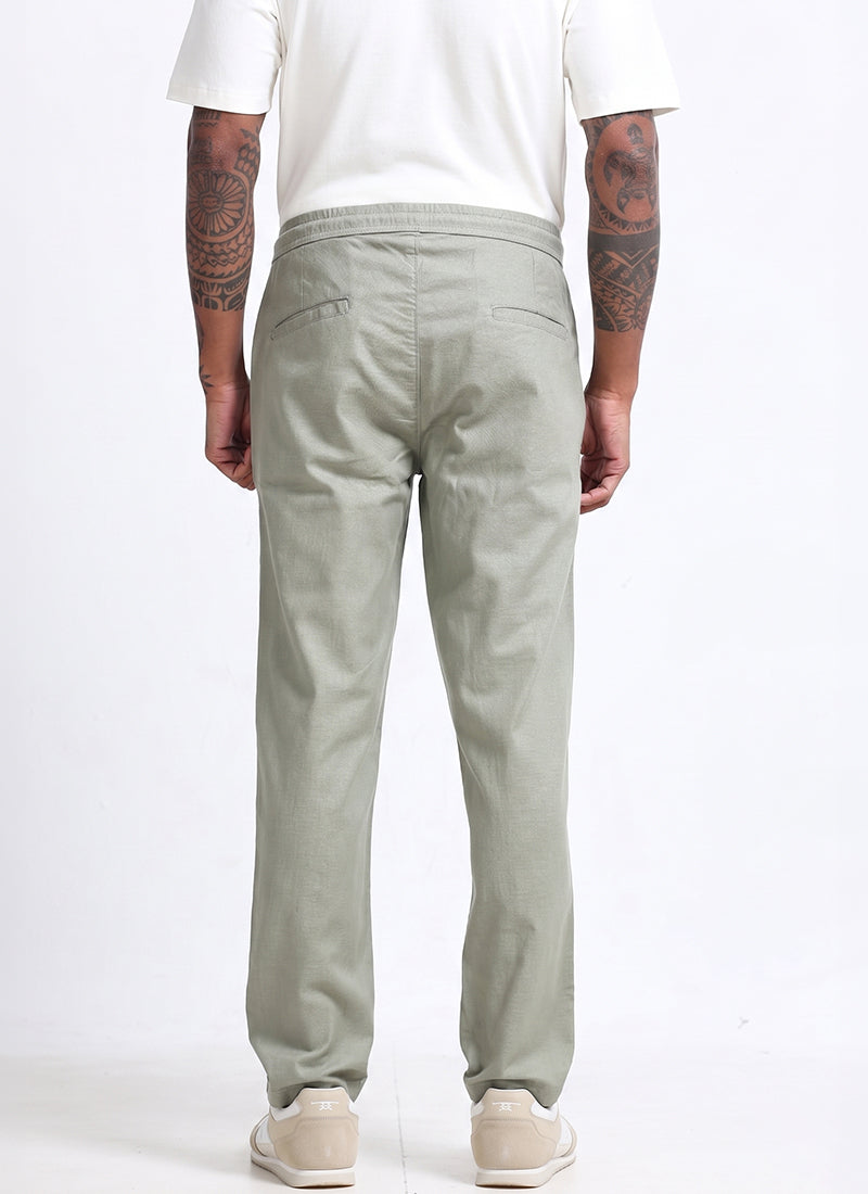 BREEZY LINEN Regular Fit Drawstring Trousers Sage Mist