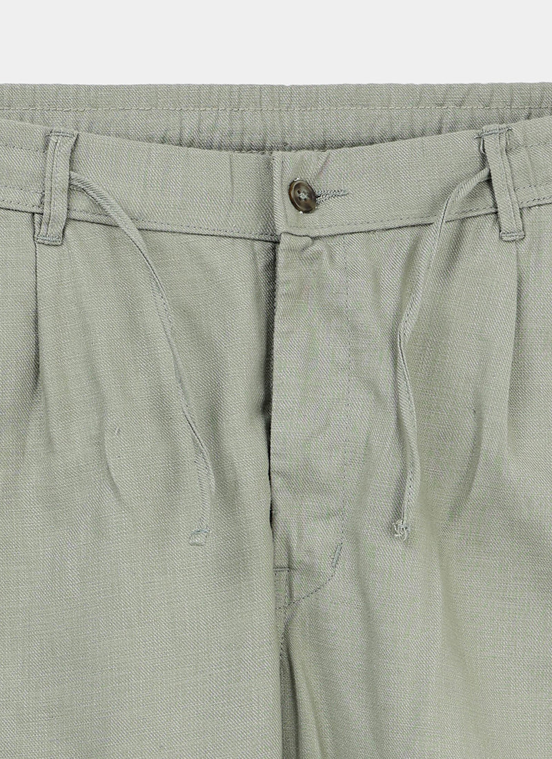 BREEZY LINEN Regular Fit Drawstring Trousers Sage Mist