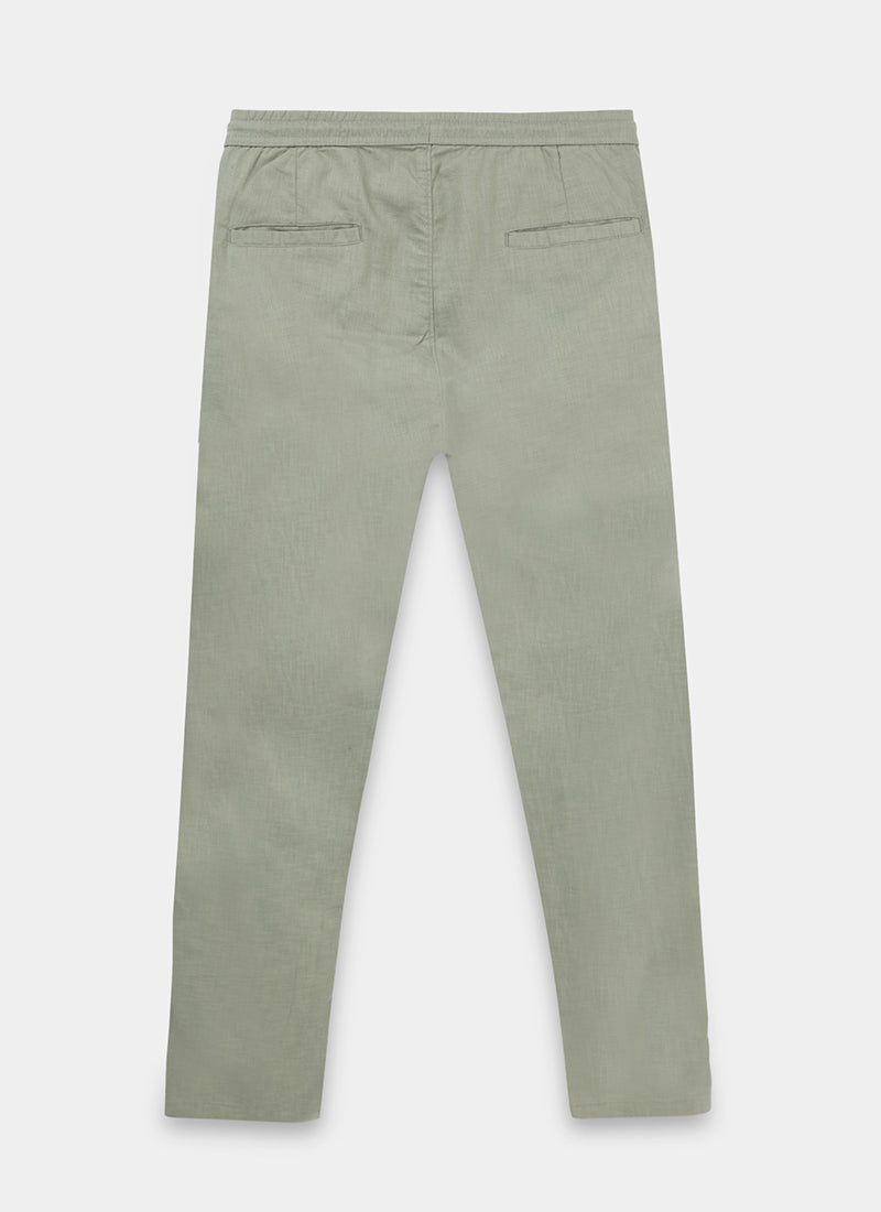 BREEZY LINEN Regular Fit Drawstring Trousers Sage Mist