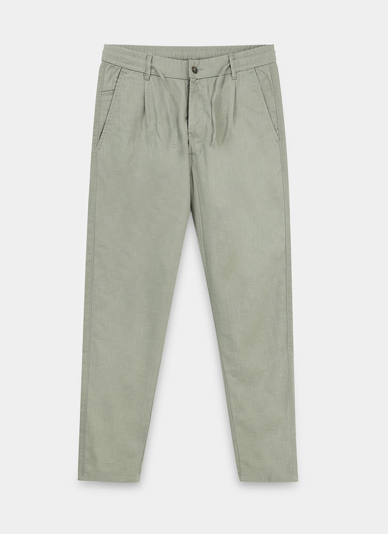 BREEZY LINEN Regular Fit Drawstring Trousers Sage Mist
