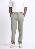 BREEZY LINEN Regular Fit Drawstring Trousers Sage Mist