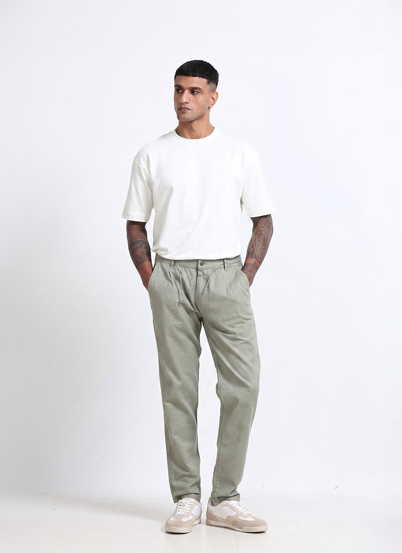 BREEZY LINEN Regular Fit Drawstring Trousers Sage Mist