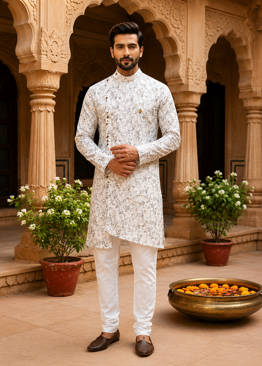 Black Flower Print Kurta
