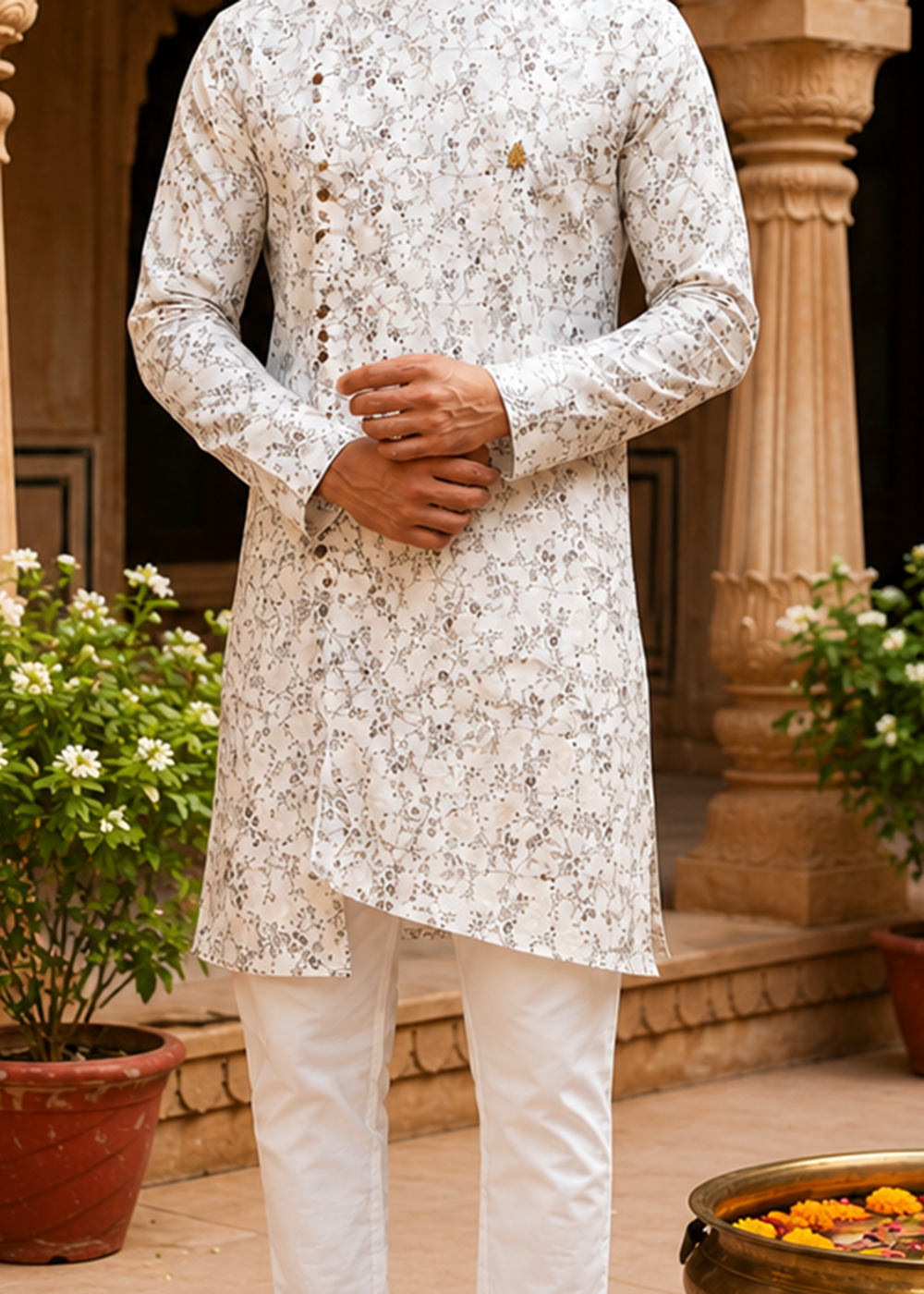 Black Flower Print Kurta