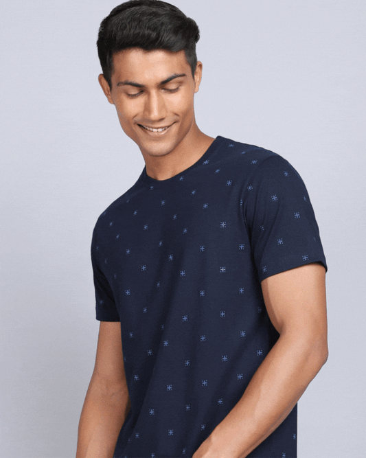 Crew Neck Aop T-Shirt-Navy Blue,Olive