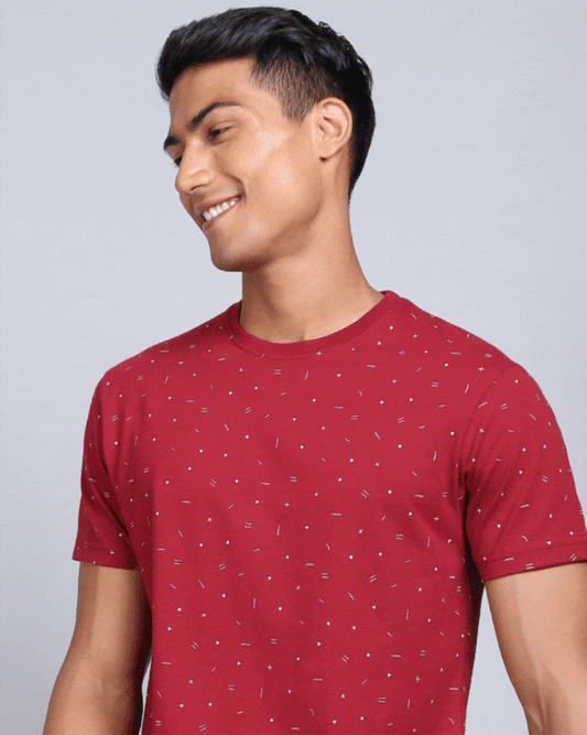 Crew Neck Aop T-Shirt-Red Melange,Navy Blue