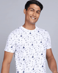 Crew Neck Aop T-Shirt-White,Navy Blue