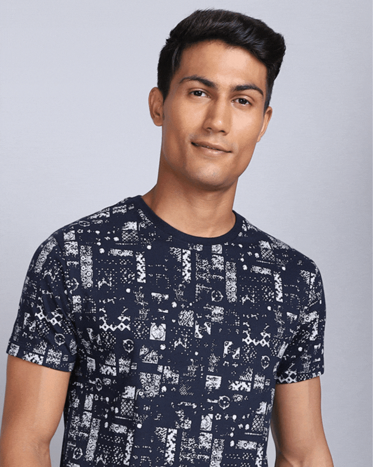 Crew Neck Aop T-Shirt-Navy,White