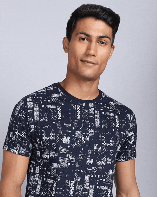 Crew Neck Aop T-Shirt-Navy,White