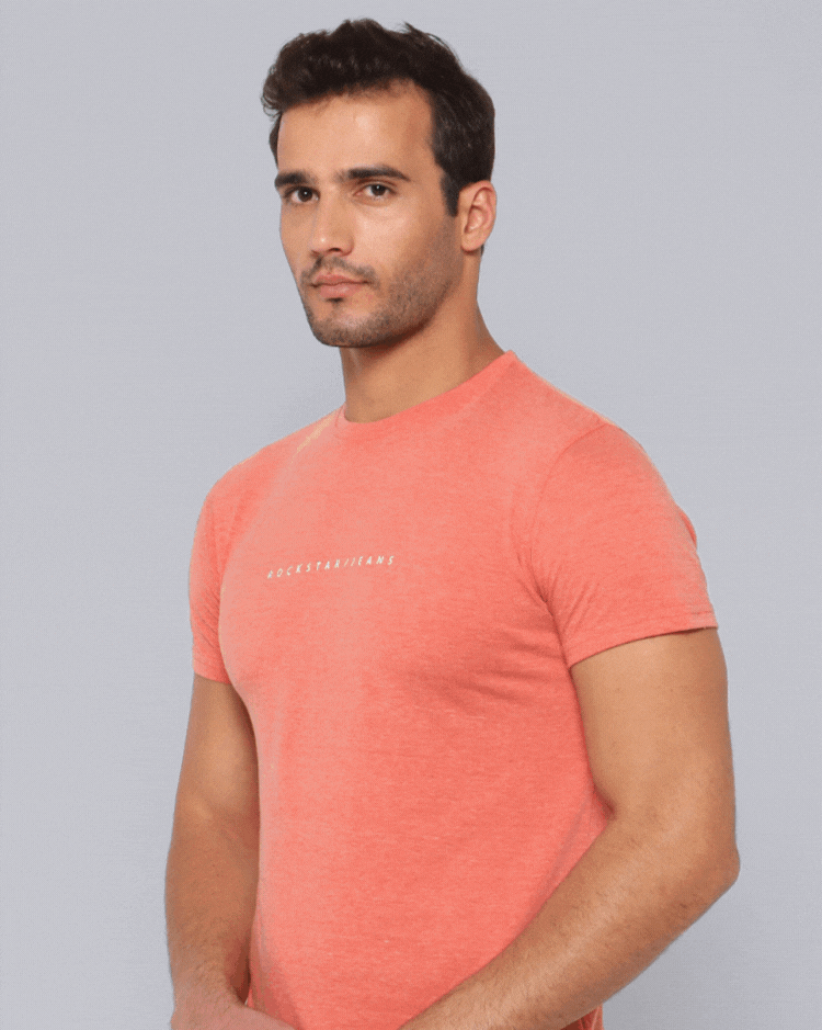 Crewneck Combo T-Shirt -Orange,Grey