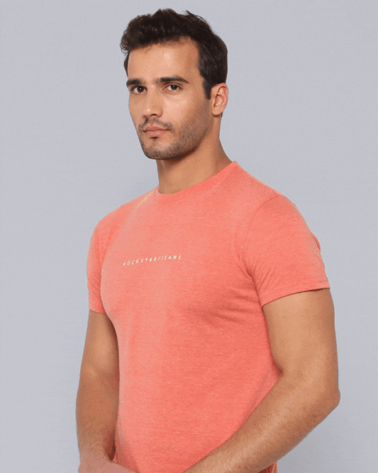 Crewneck Combo T-Shirt -Orange,Grey