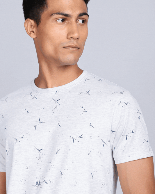 Crew Neck Aop T-Shirt-Grey Melange,Navy Melange