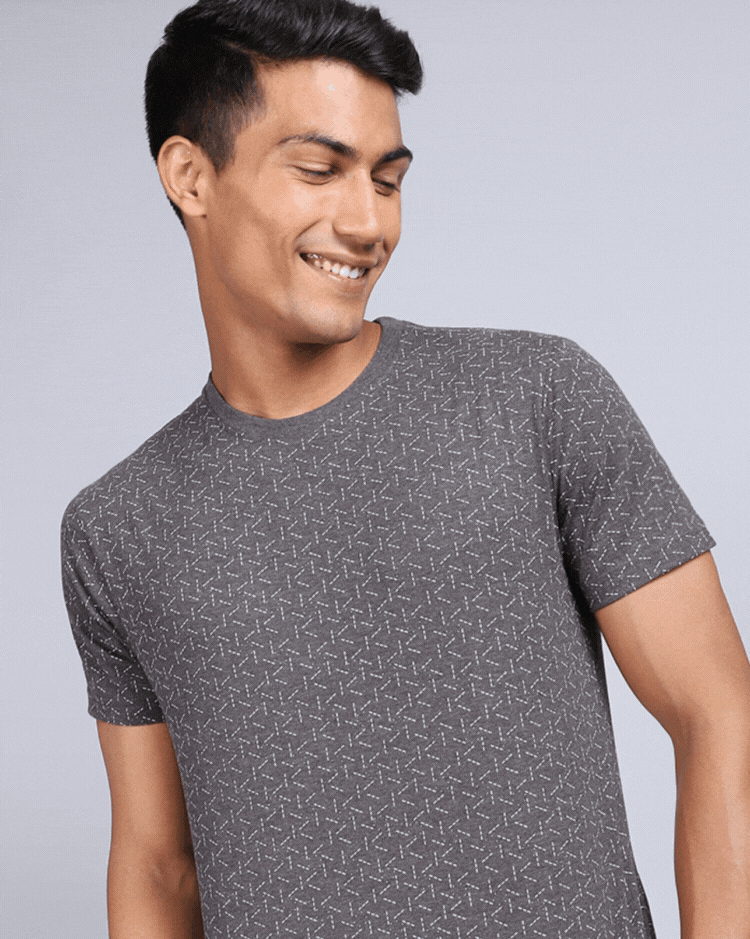 Crew Neck Aop T-Shirt-Antra Melange,White