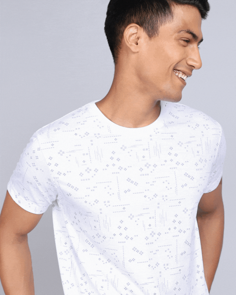 Crew Neck Aop T-Shirt-White,Antra Melange