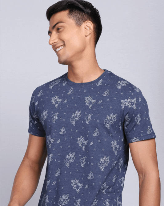 Crew Neck Aop T-Shirt-Navy Melange,Atra Melange